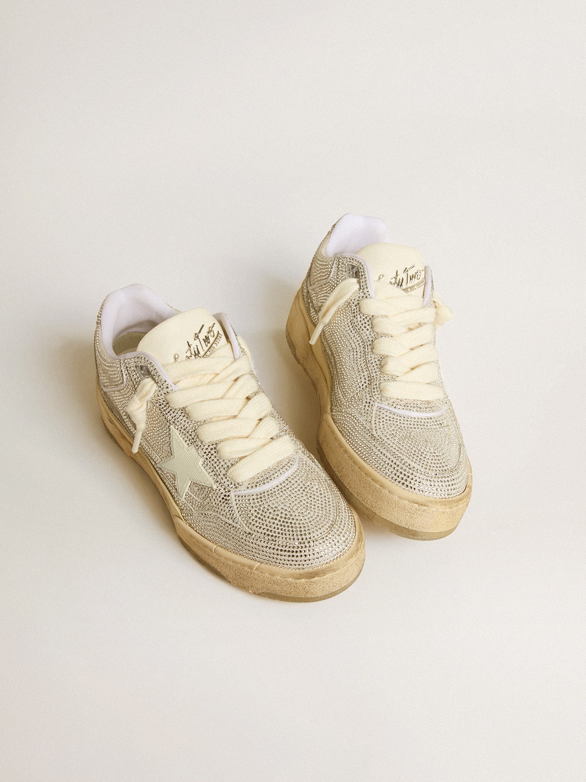 Golden Goose Forty2 In White Leather And Swarovski Crystals With White Tpu Star Mens
