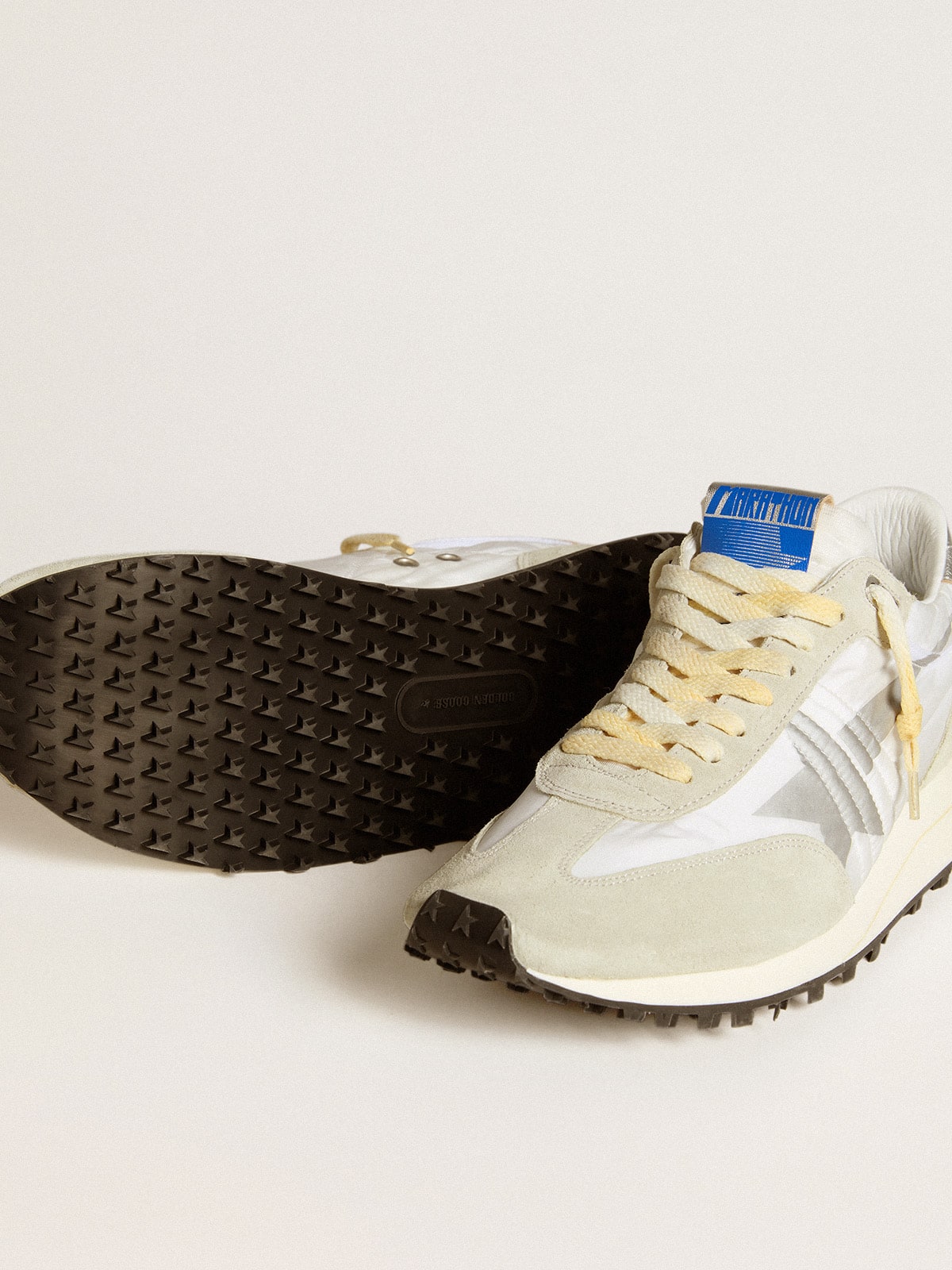 Golden Goose Mens Marathon With White Nylon Upper And Silver Star Mens