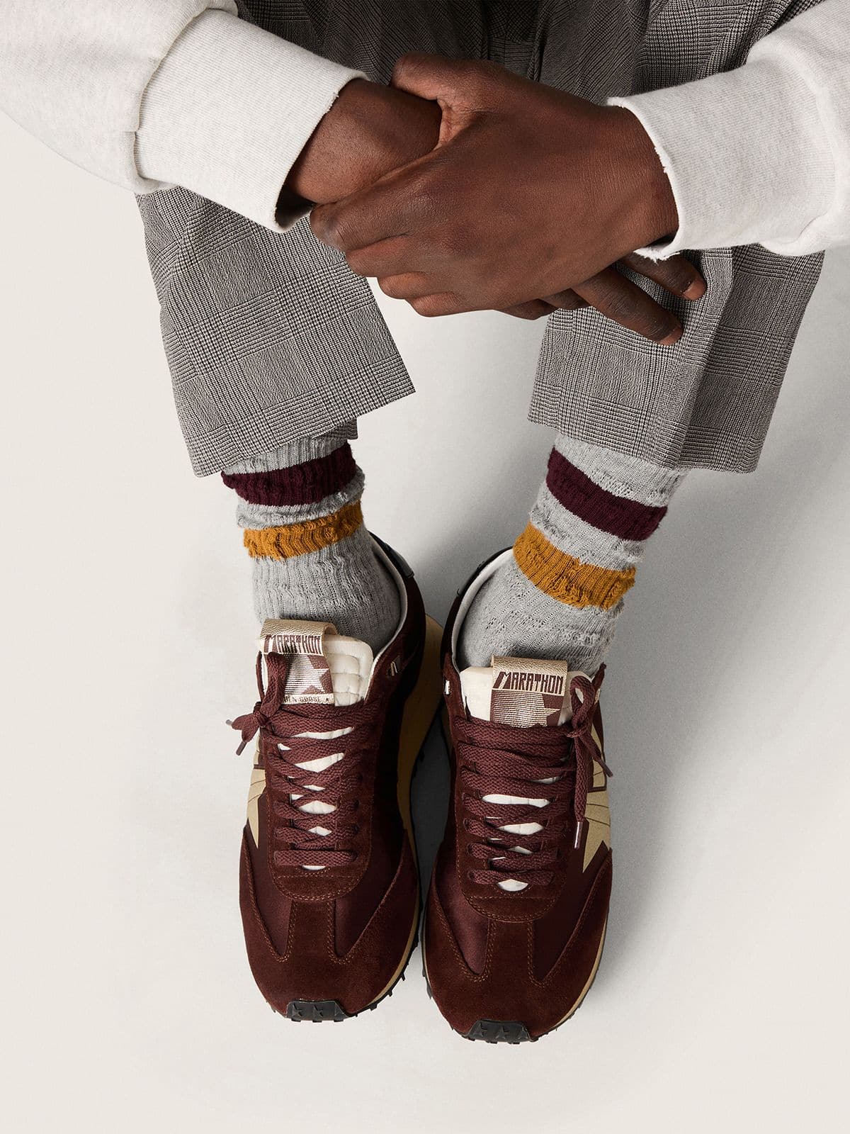 Golden Goose Mens Marathon With Brown Satin Upper And Platinum Leather Star Mens