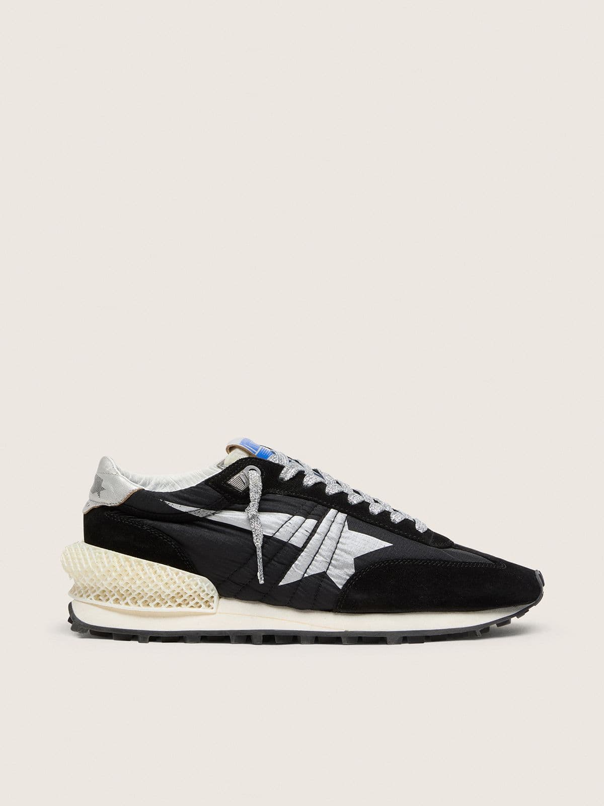 Golden Goose Mens Marathon With Black Ripstop Nylon Upper And Silver Star Mens