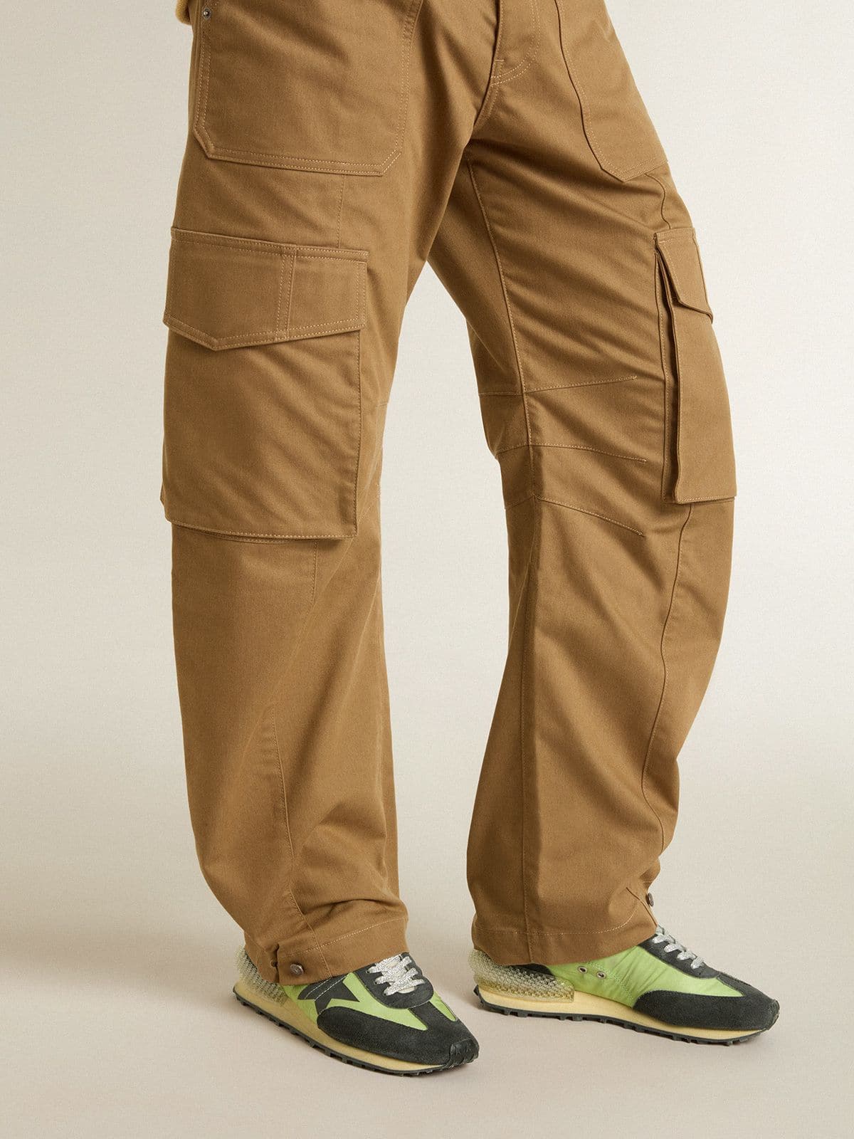 Golden Goose Mens Marathon With Green Nylon Upper And Black Star Mens