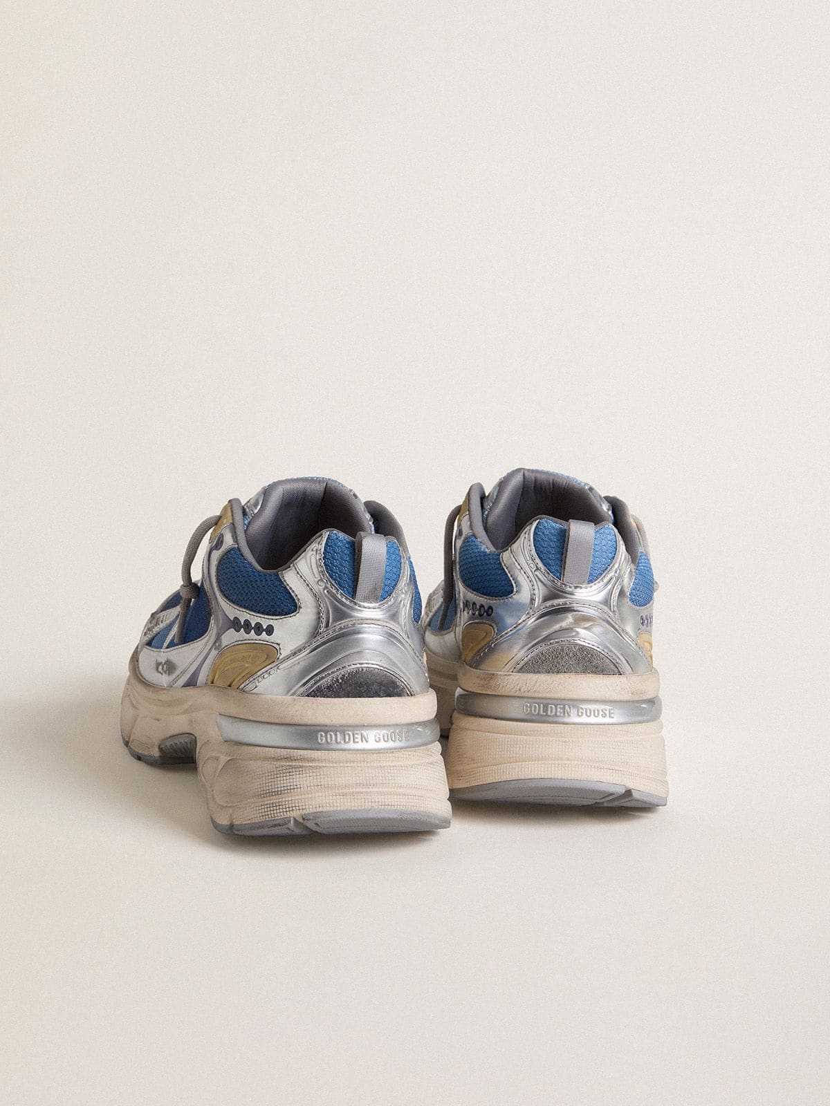 Golden Goose Mens Lightstar In Light Blue Mesh With White Tpu Star And Silver Bio-Based Inserts Mens