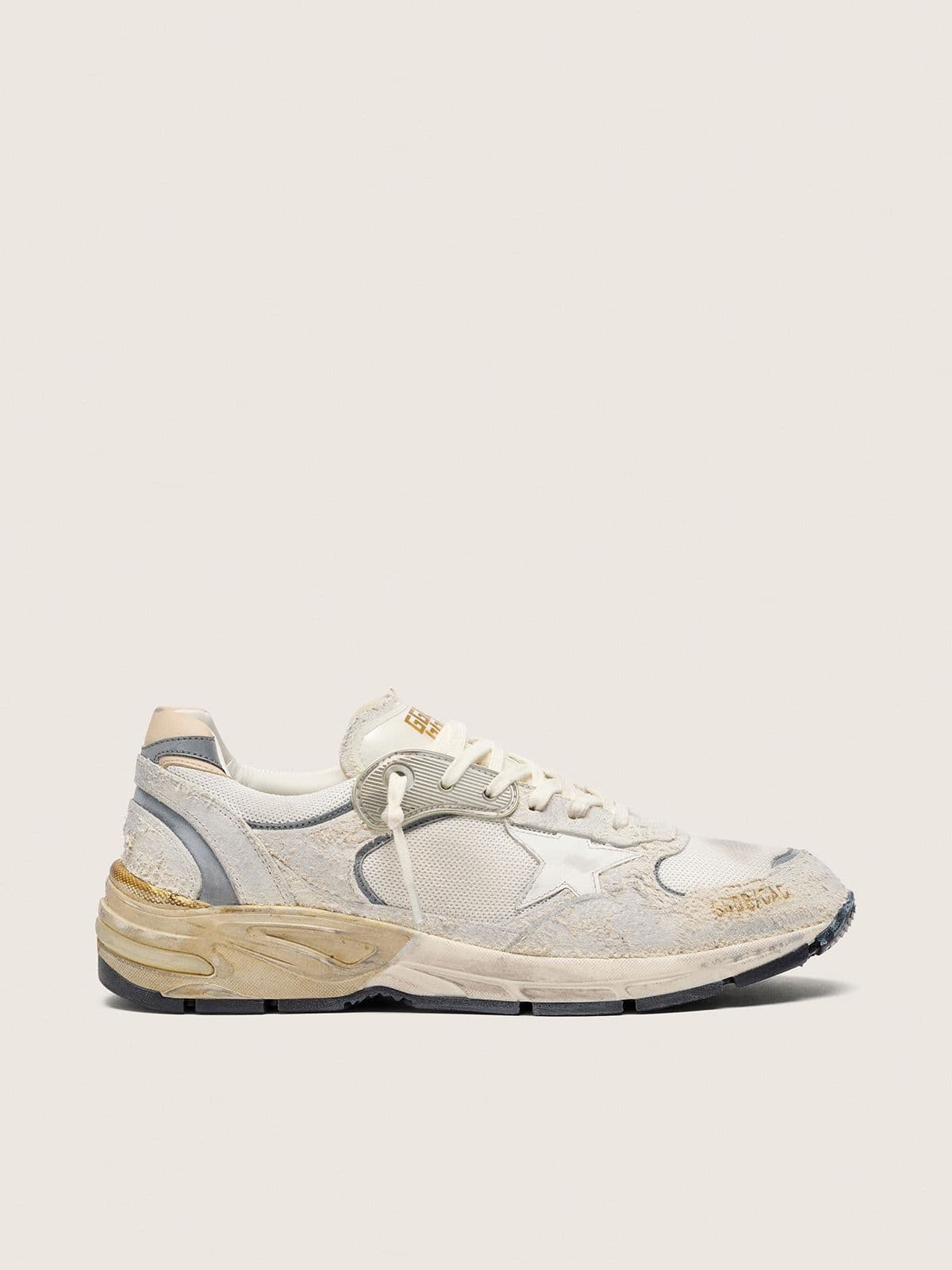 Golden Goose Mens Dad-Star In Suede And Mesh With White Leather Star And Beige Leather Heel Tab Mens