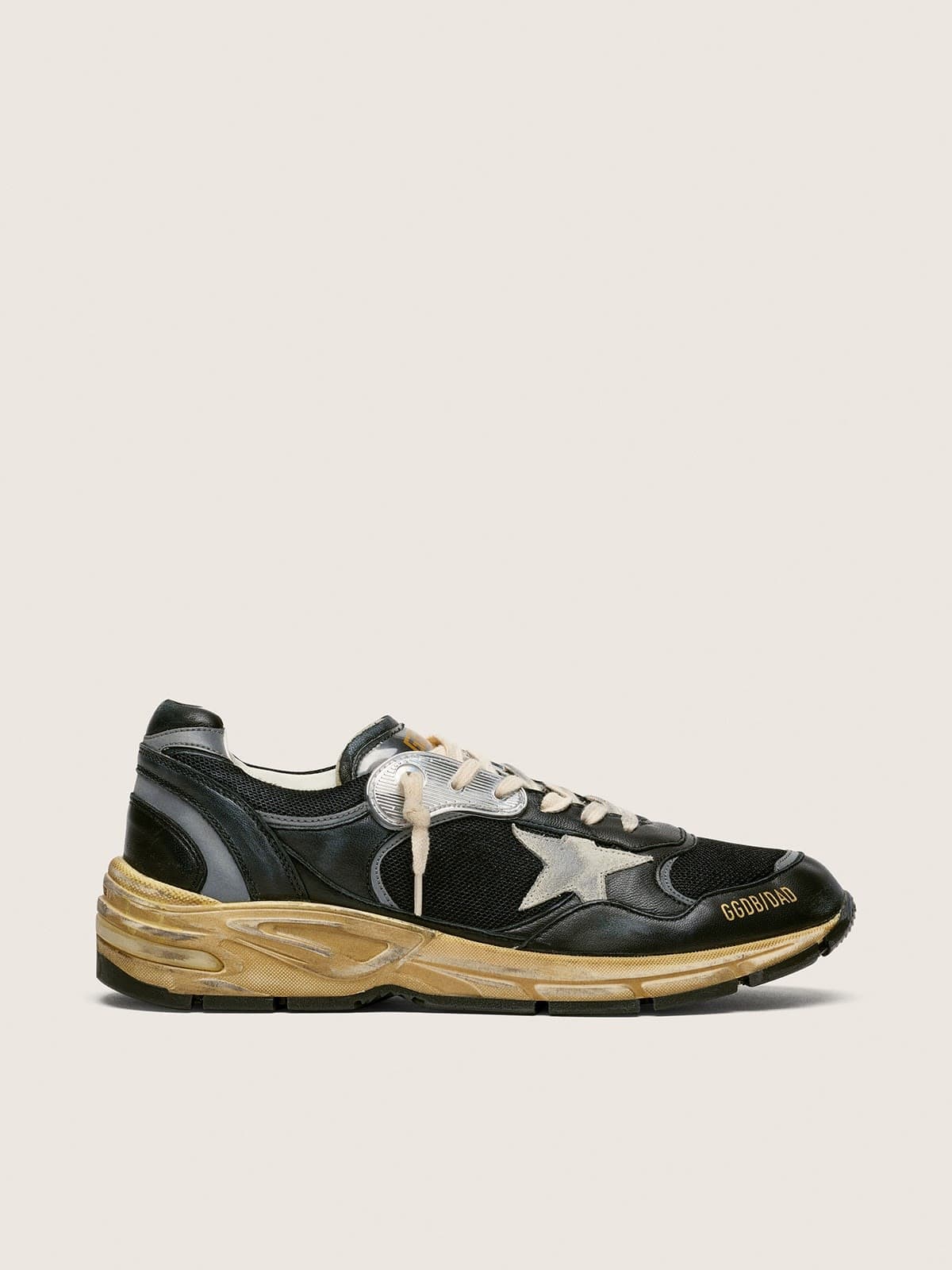 Golden Goose Mens Dad-Star In Black And Silver Mesh And Nappa With Ice-Gray Star Mens