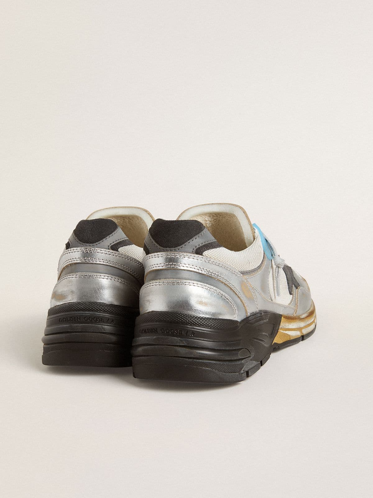 Golden Goose Mens Dad-Star In Mesh And Silver Foiled Leather With Black Leather Star Mens