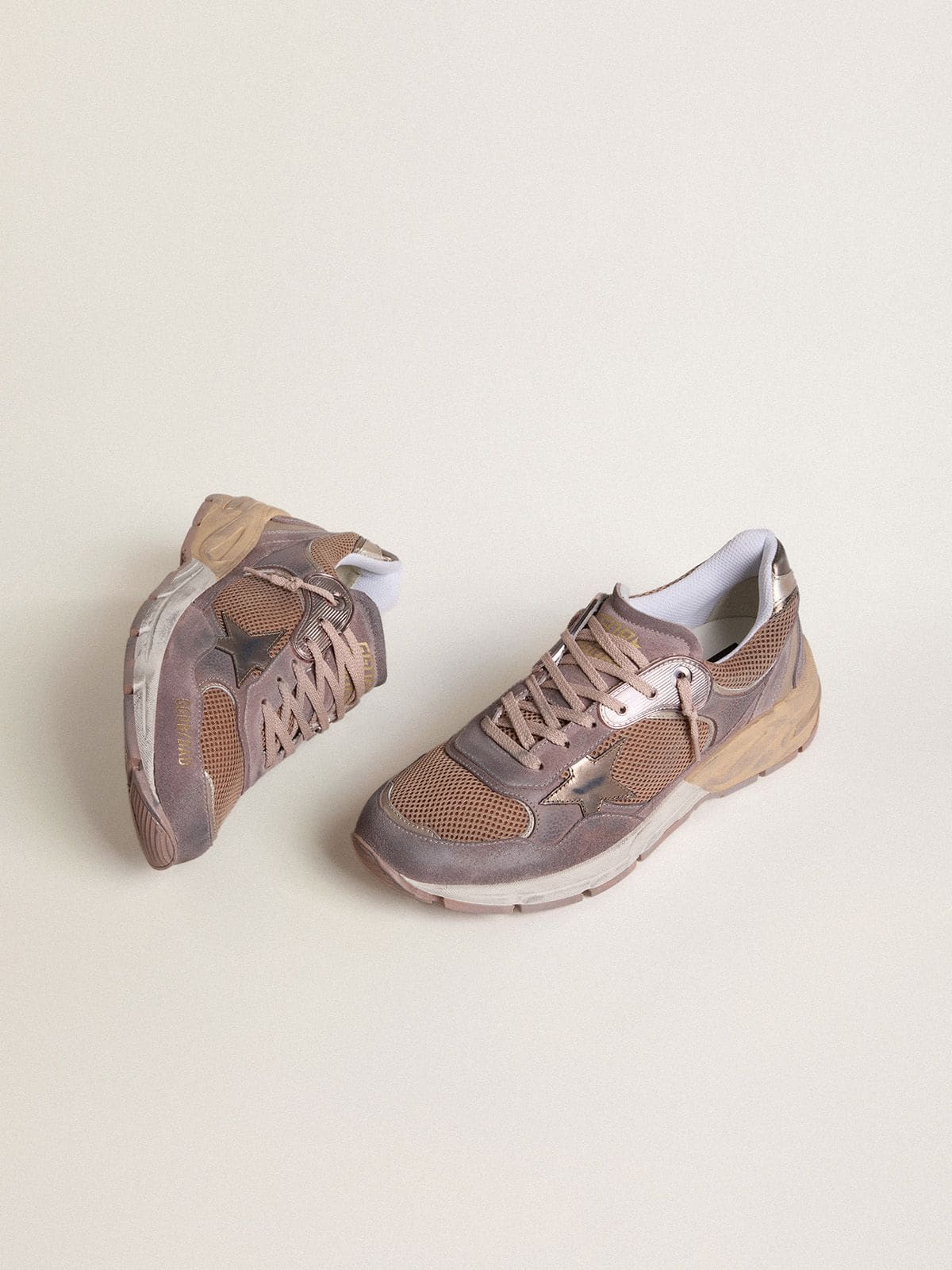 Golden Goose Mens Dad-Star In Lilac Suede And Mesh With Laminated Leather Star And Heel Tab Mens