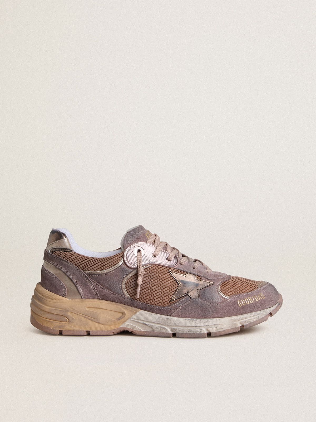 Golden Goose Mens Dad-Star In Lilac Suede And Mesh With Laminated Leather Star And Heel Tab Mens