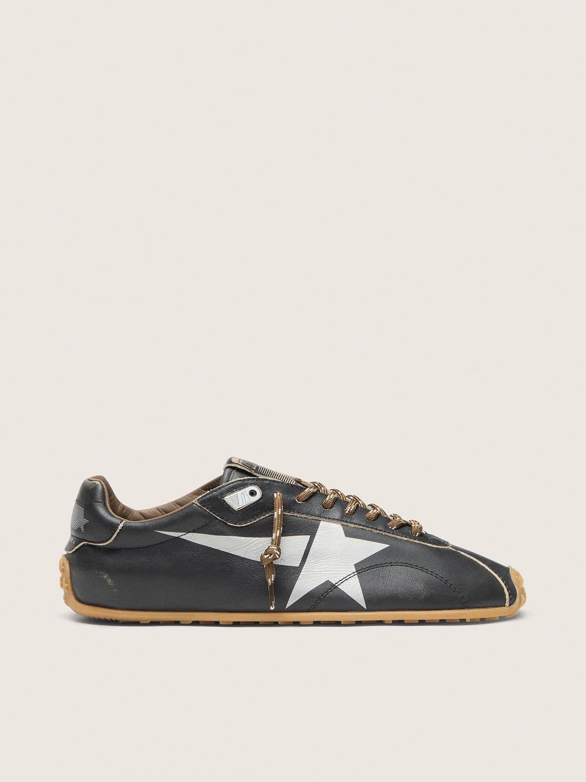 Golden Goose Mens Marathon Speed With Black Leather Upper And Silver Star Mens