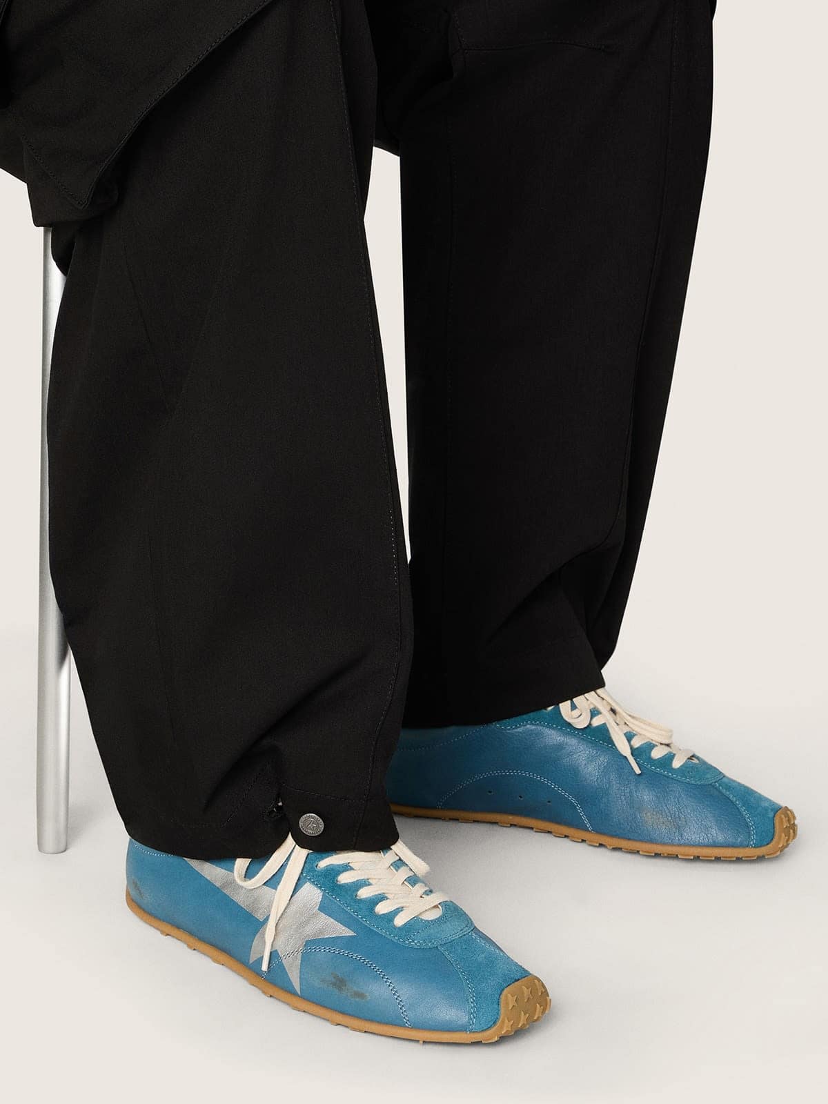 Golden Goose Mens Marathon Speed In Blue Nappa With Printed Star And Silver Leather Heel Tab Mens