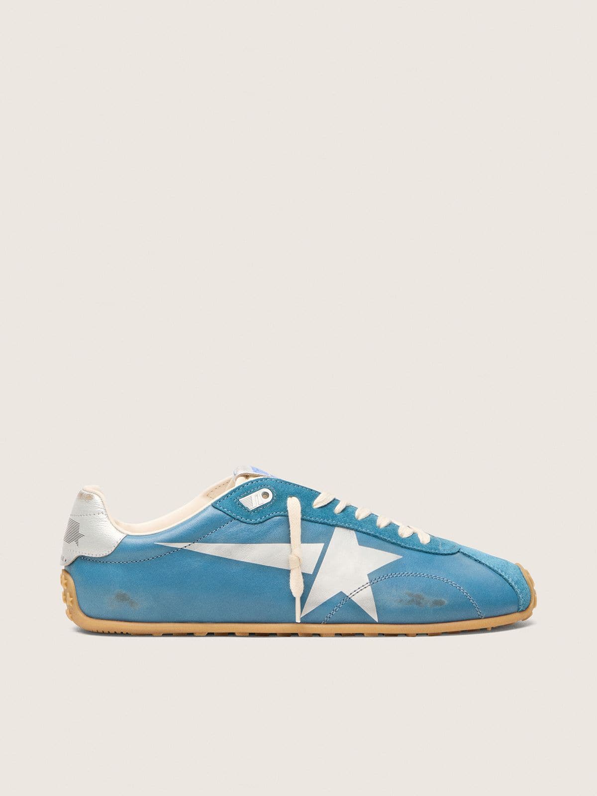 Golden Goose Mens Marathon Speed In Blue Nappa With Printed Star And Silver Leather Heel Tab Mens