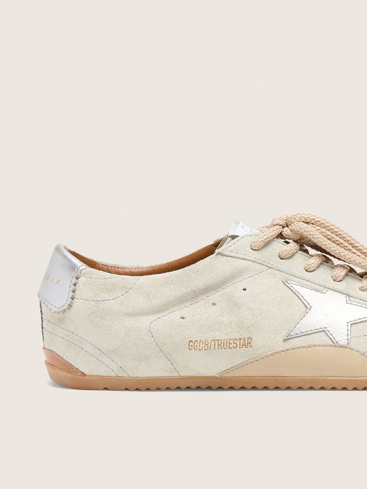Golden Goose Mens True-Star In Light Gray Suede With Metallic Silver Star And Heel Tab Mens