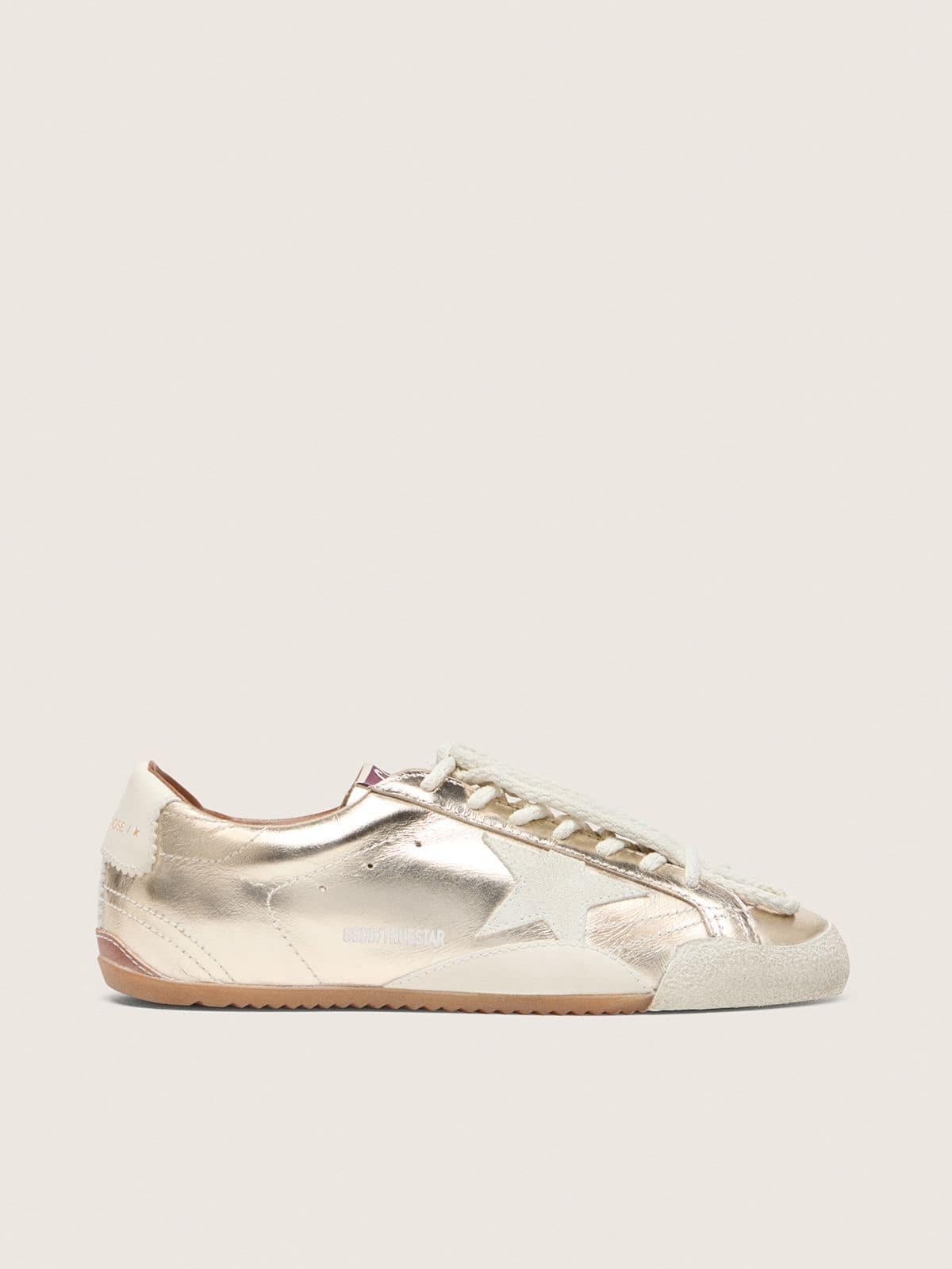 Golden Goose Mens True-Star In Metallic Platinum Leather With Light Gray Suede Star Mens