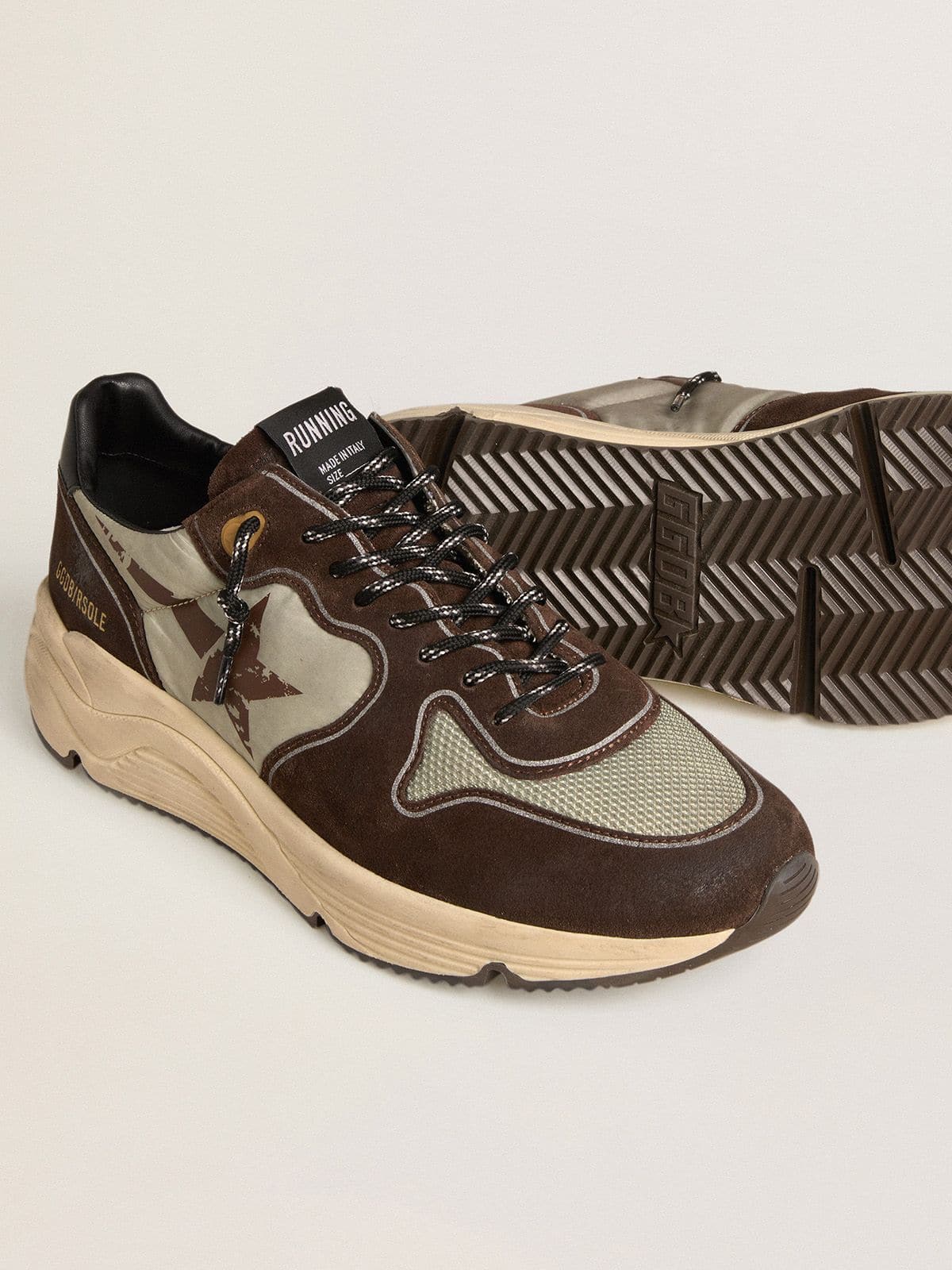 Golden Goose Mens Running Sole In Nylon And Suede With Printed Star And Leather Heel Tab Mens
