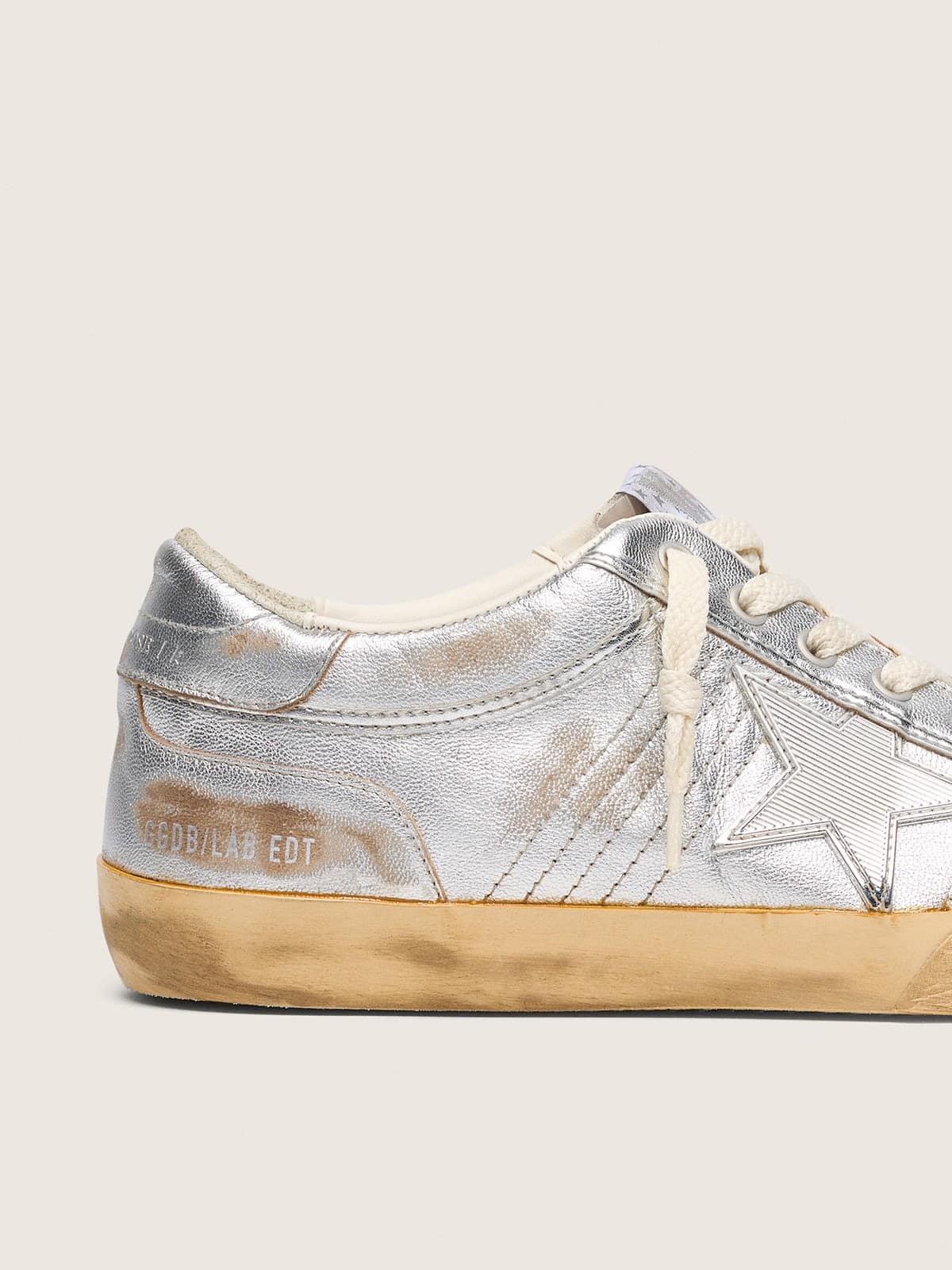Golden Goose Mens Super-Star Lab In Metallic Nappa With Silver Tpu Star Mens