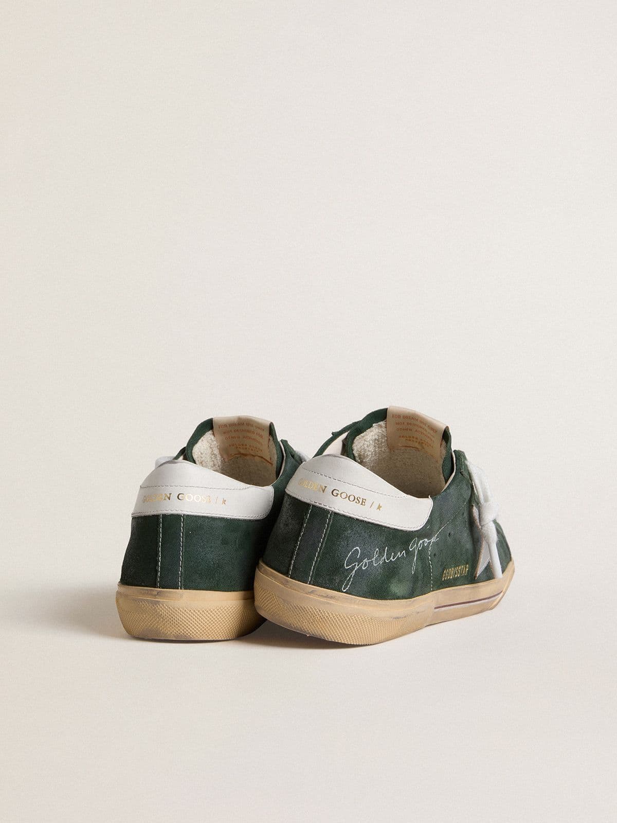 Golden Goose Mens Super-Star In Green Suede With Silver Metallic Leather Star And Leather Heel Tab Mens
