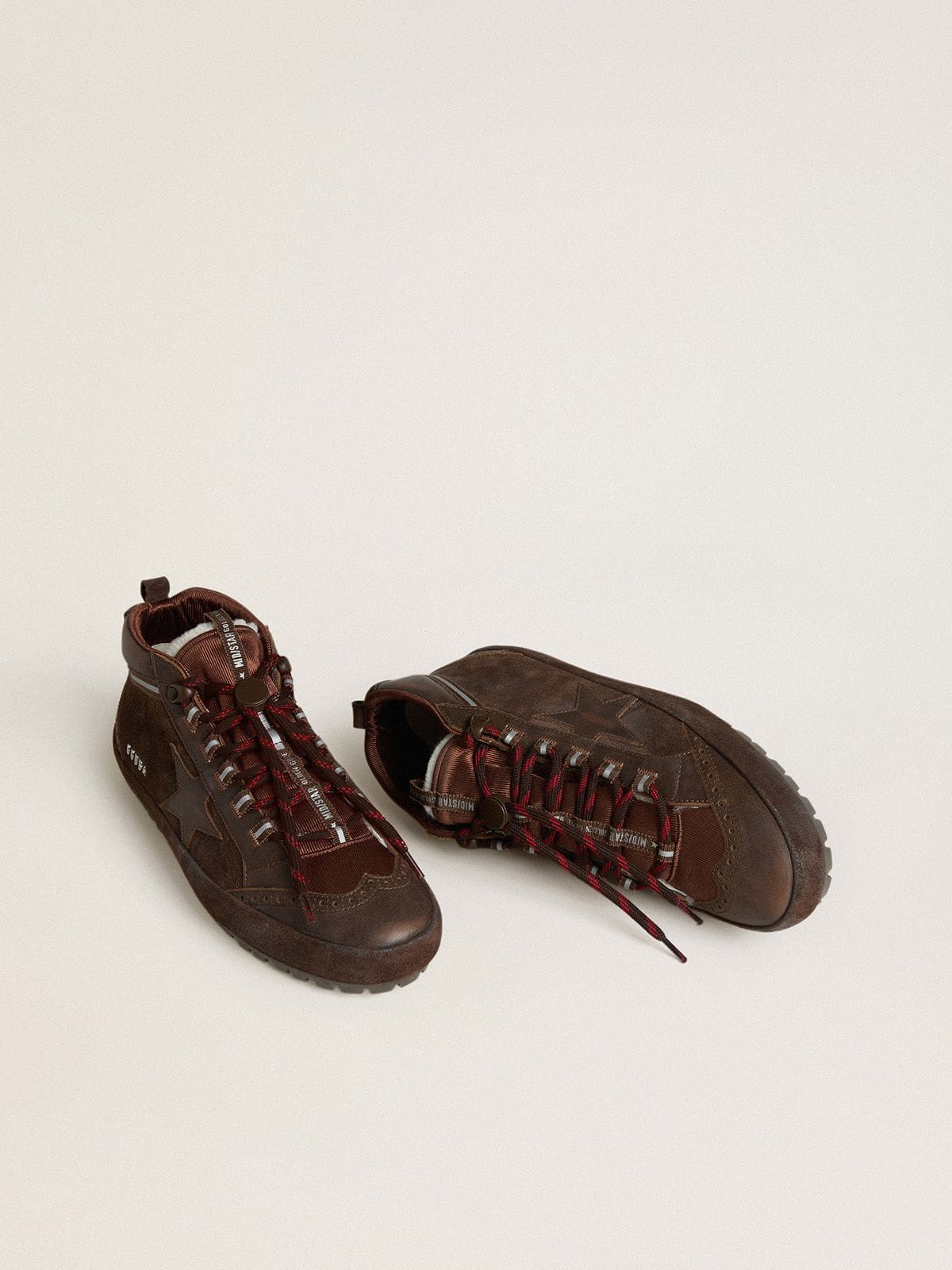 Golden Goose Mens Mid Star Ski In Brown Suede With Leather Star And Suede Heel Tab Mens
