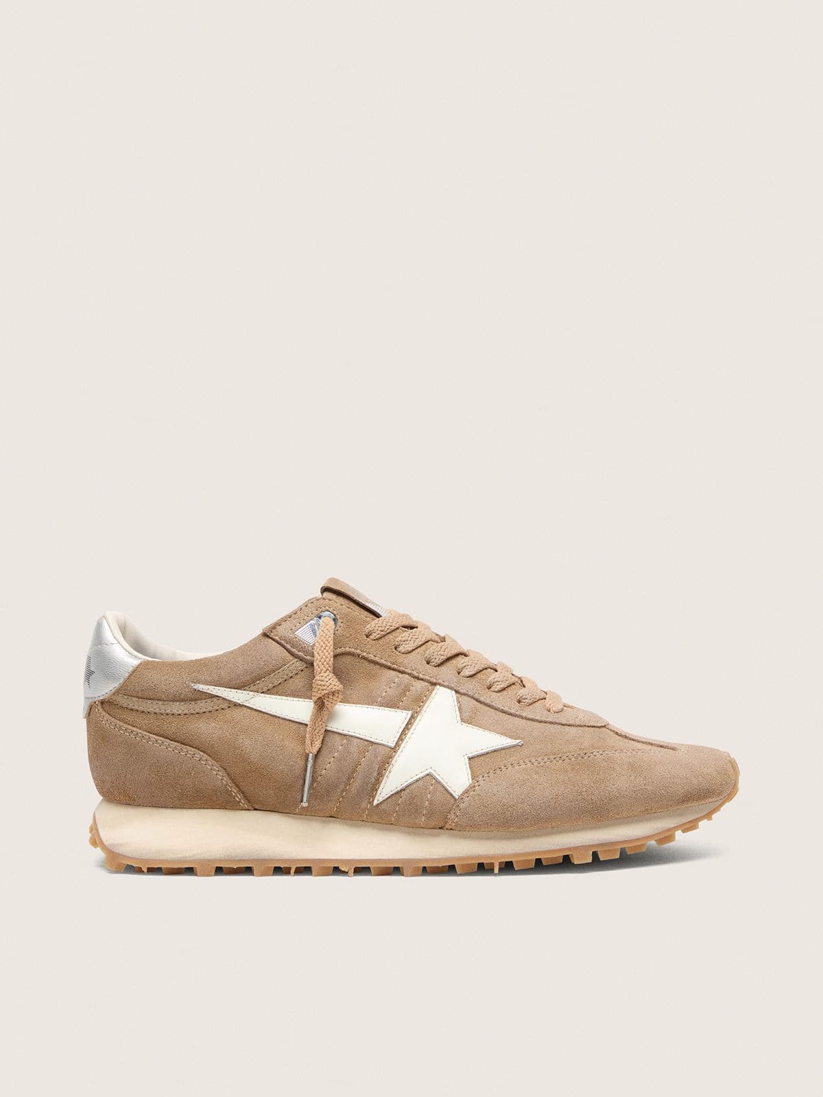 Golden Goose Mens Marathon In Tobacco Suede With White Star Mens