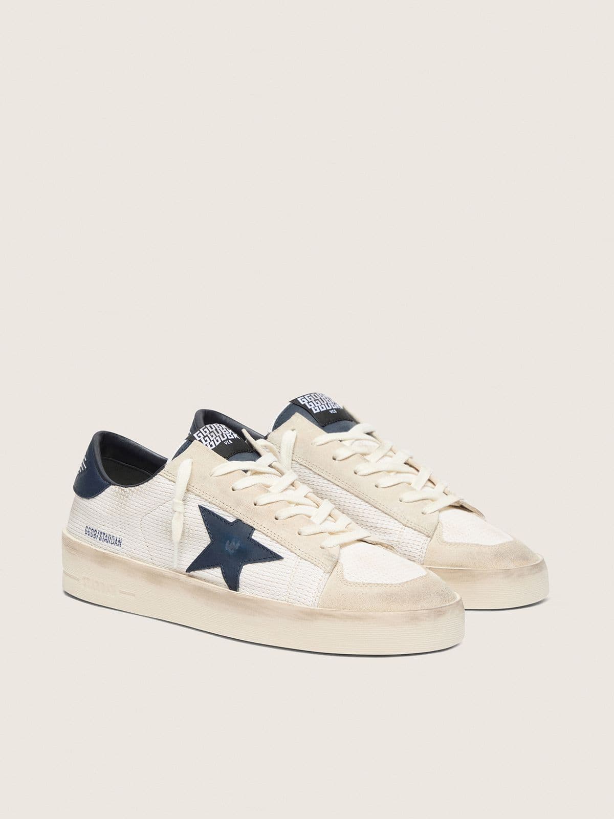 Golden Goose Mens Stardan In Beige Suede With Blue Star Mens