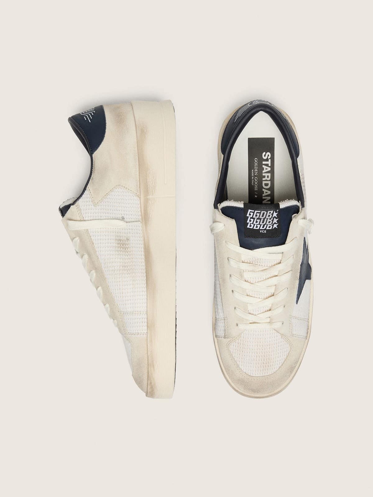Golden Goose Mens Stardan In Beige Suede With Blue Star Mens