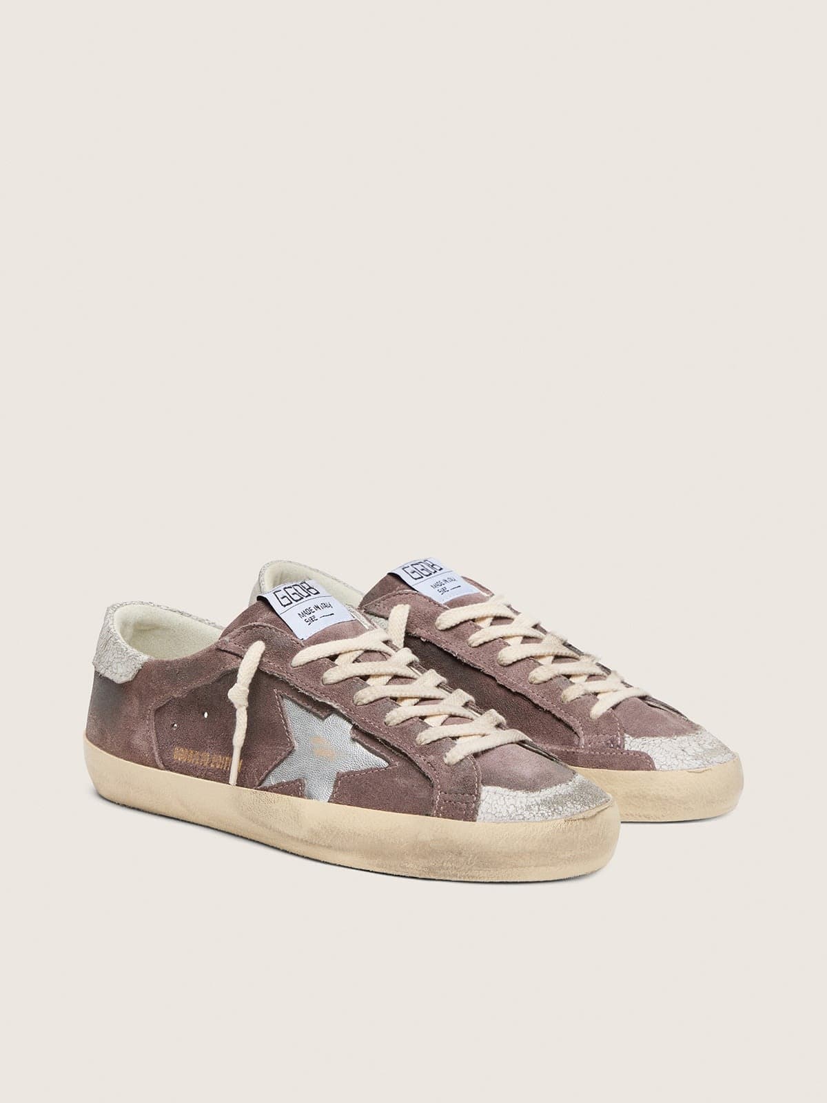 Golden Goose Mens Super-Star Ltd In Lavender Suede With Silver Star Mens