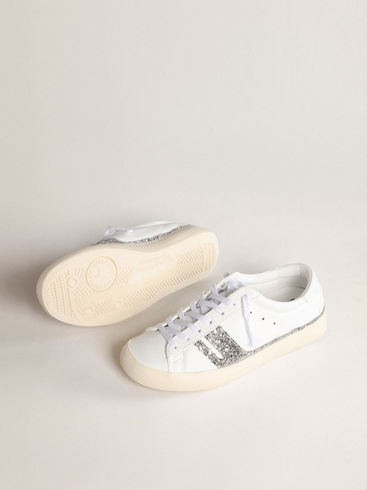 Golden Goose Yatay Model 1B Sustainable Sneakers With White Bio-Based Upper And Silver Recycled Glitter Y Womens
