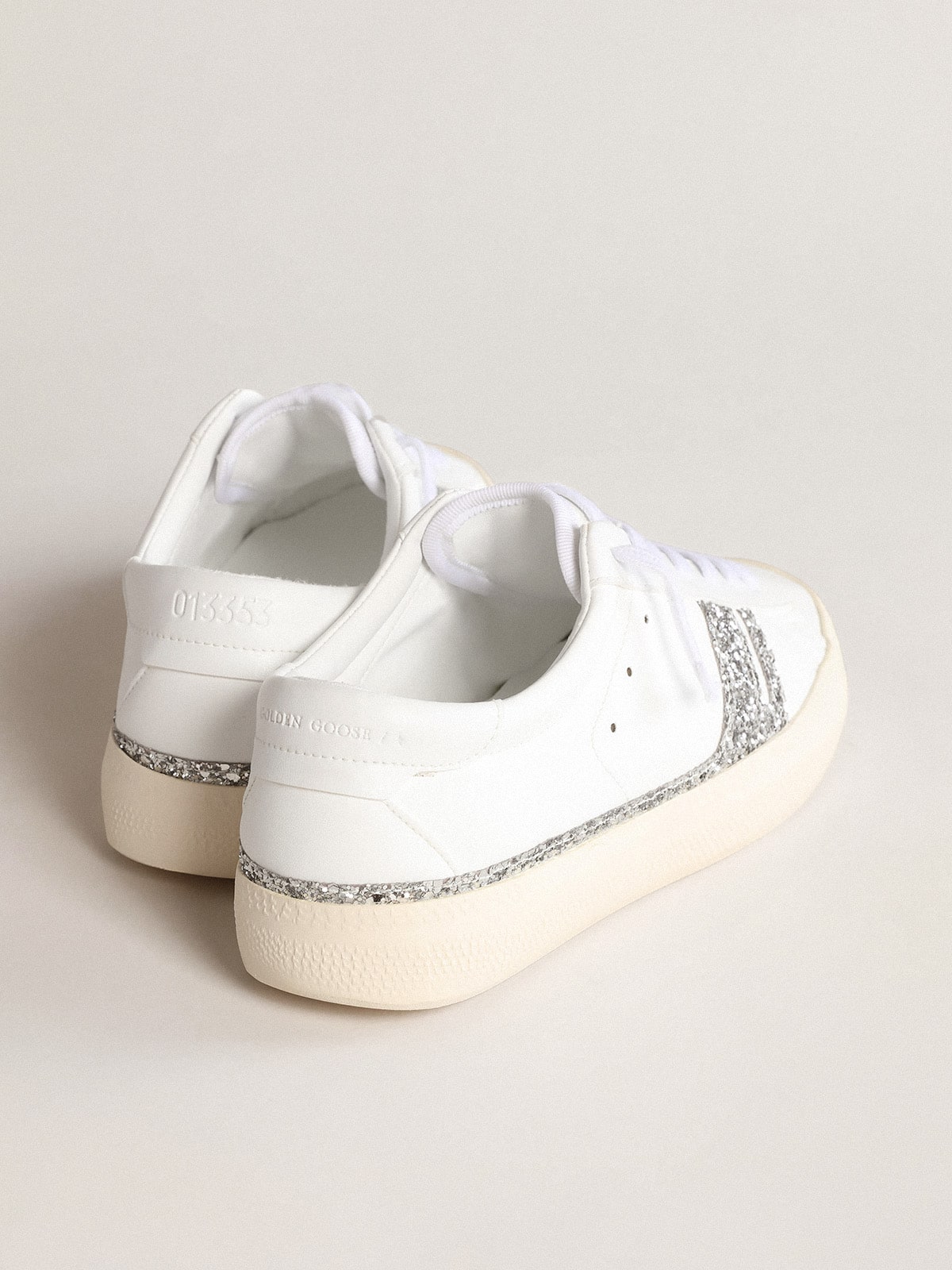 Golden Goose Yatay Model 1B Sustainable Sneakers With White Bio-Based Upper And Silver Recycled Glitter Y Womens