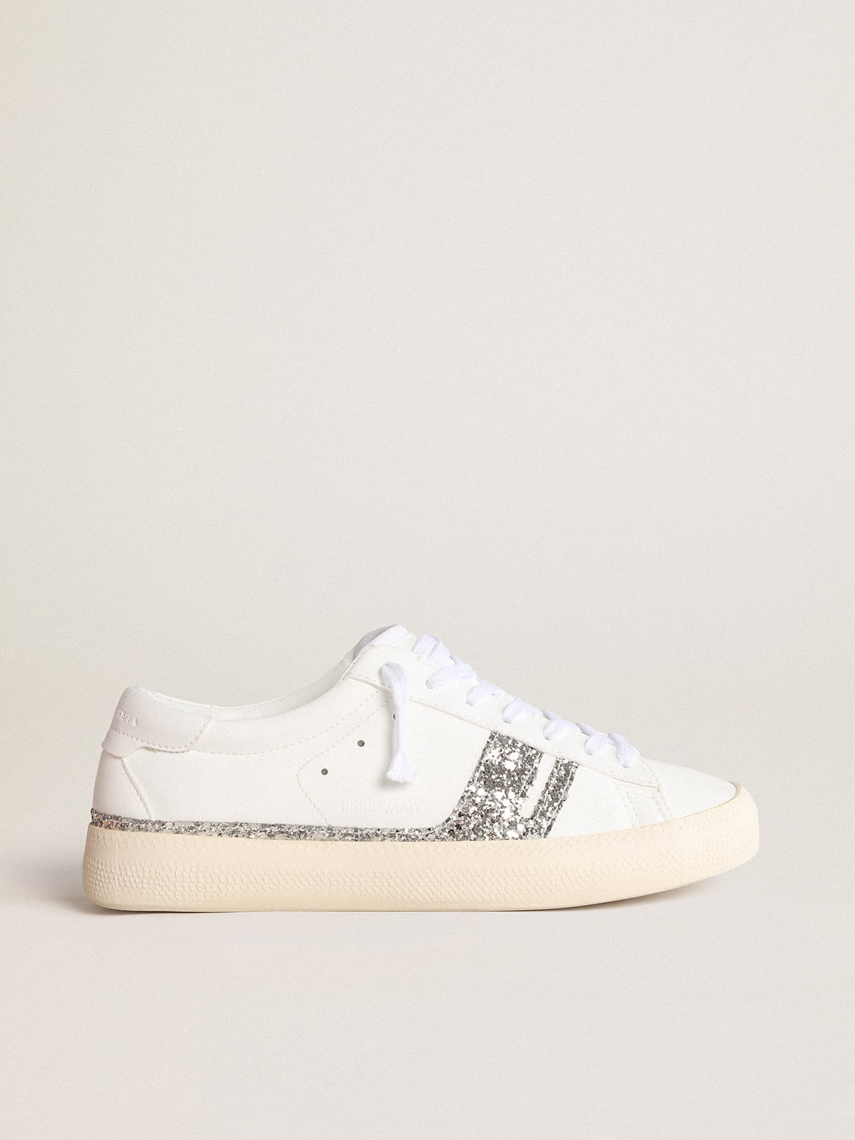 Golden Goose Yatay Model 1B Sustainable Sneakers With White Bio-Based Upper And Silver Recycled Glitter Y Womens