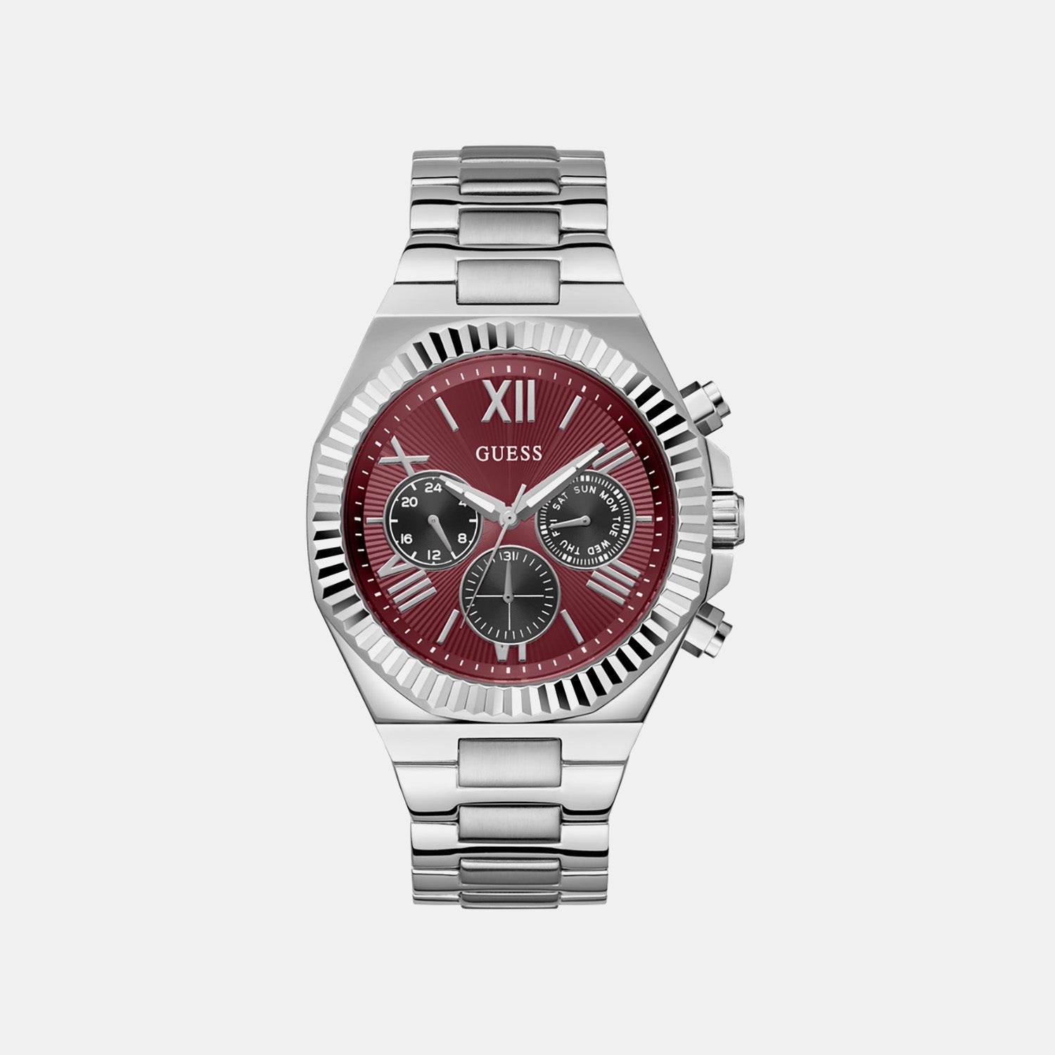 Guess Gd Equity Men Quartz Burgundy Dial Analog Stainless Steel Gw0703G7