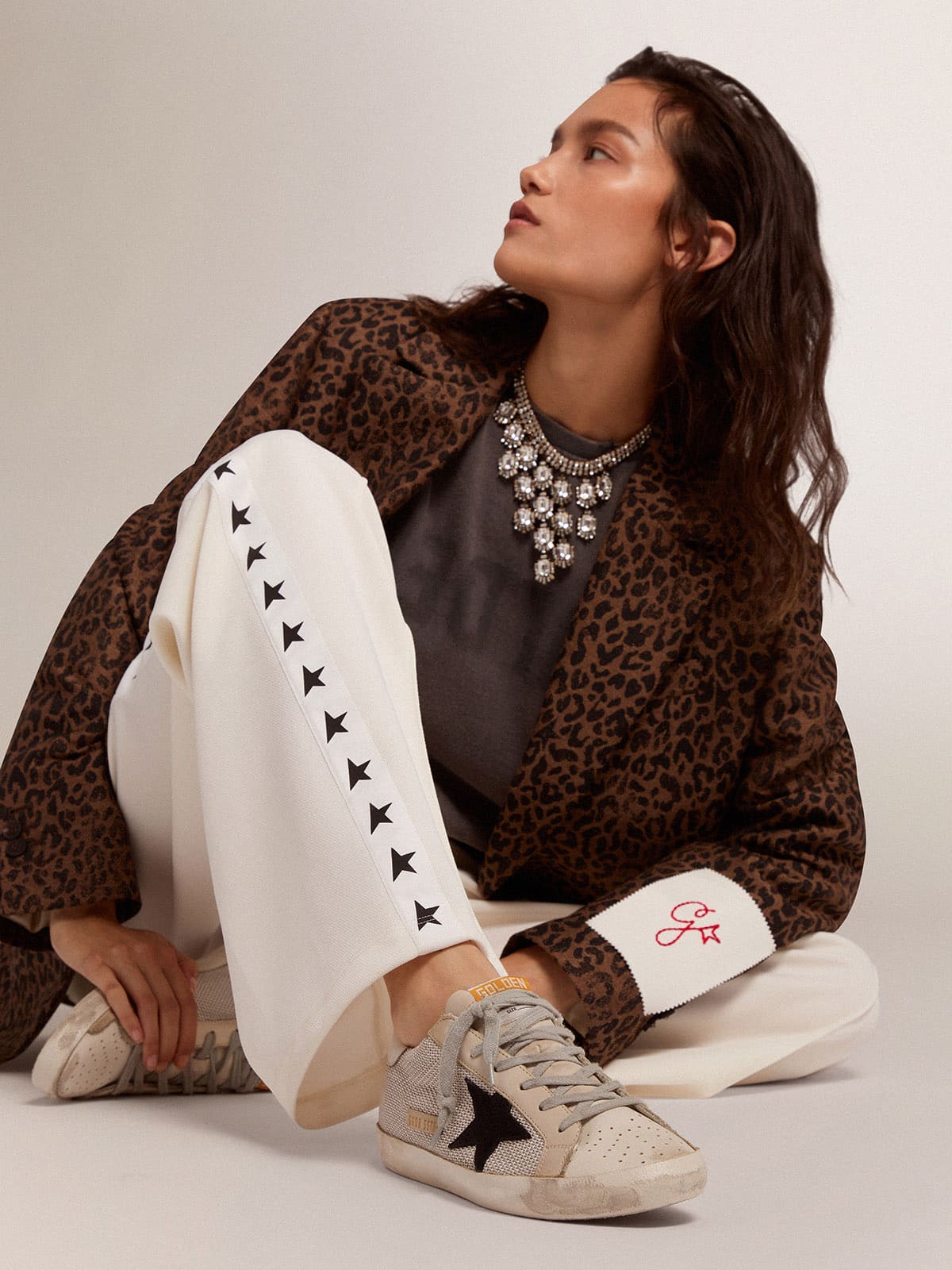 Golden Goose Womens Super-Star In Leather With Black Star Womens