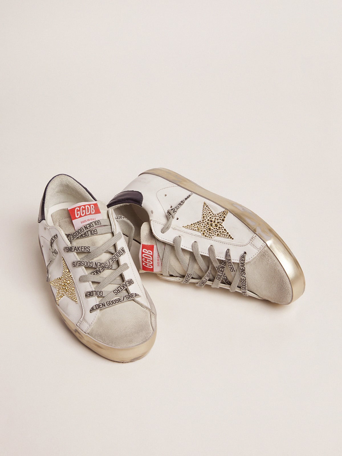 Golden Goose Womens Super-Star With Blue Heel Tab And Swarovski Crystal Star Womens
