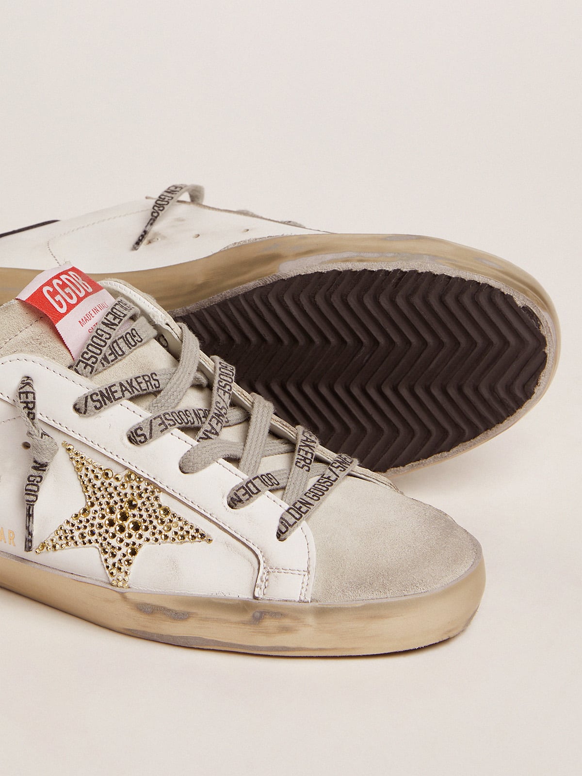 Golden Goose Womens Super-Star With Blue Heel Tab And Swarovski Crystal Star Womens
