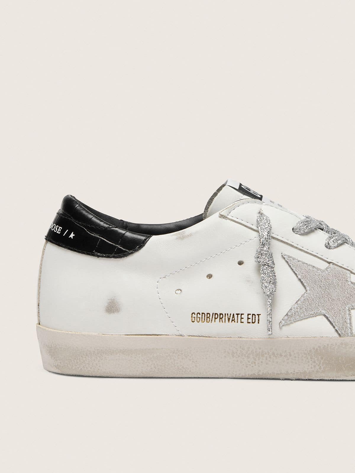 Golden Goose Womens Super-Star With White Suede Star And Black Croc-Print Leather Heel Tab Womens