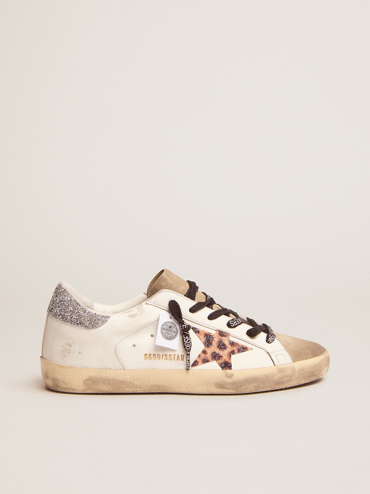 Golden Goose Womens Super-Star With Leopard Print And Swarovski Crystal Star Womens
