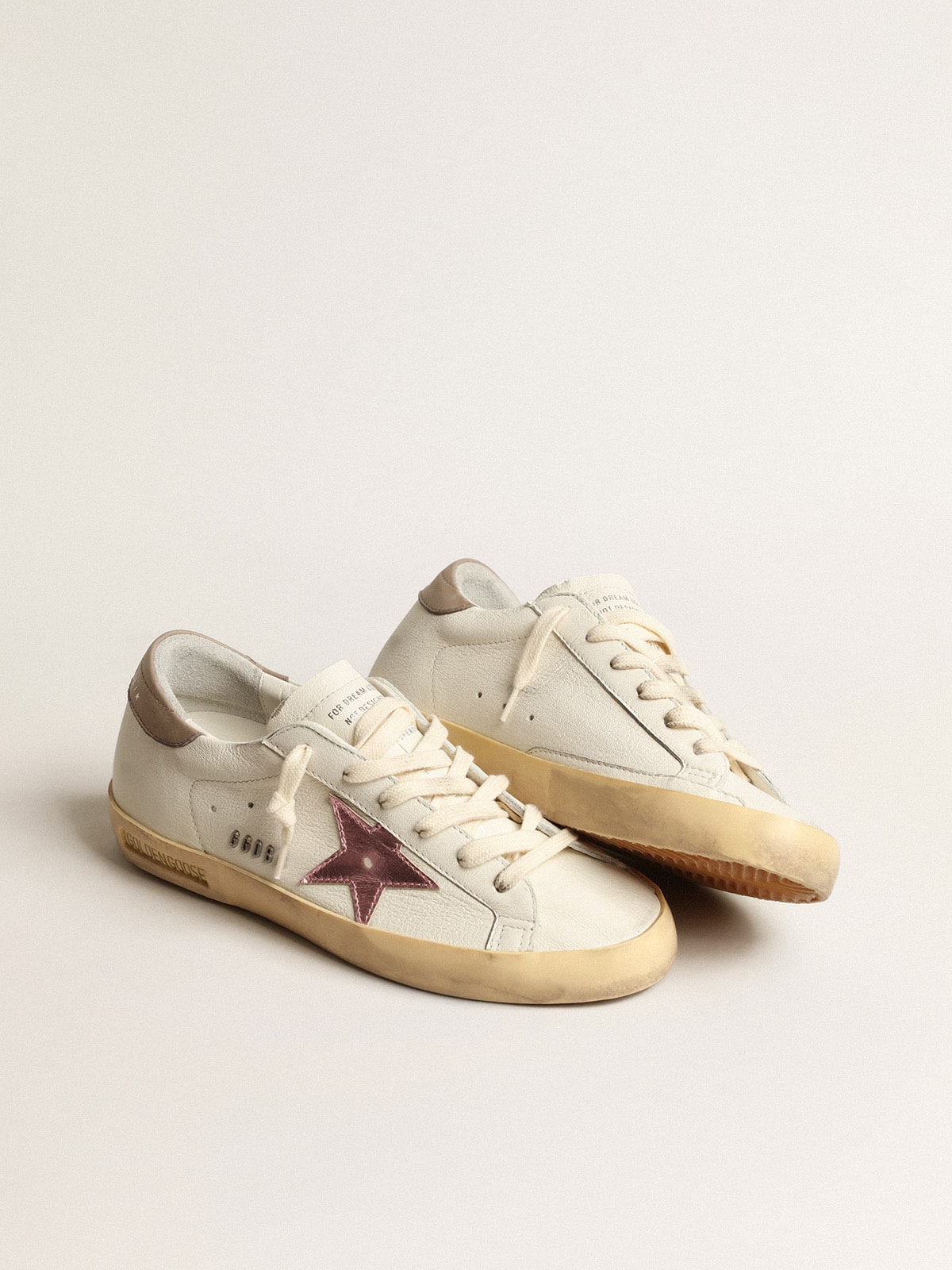 Golden Goose Womens Super-Star In White Nappa With Pink Metallic Leather Star Womens