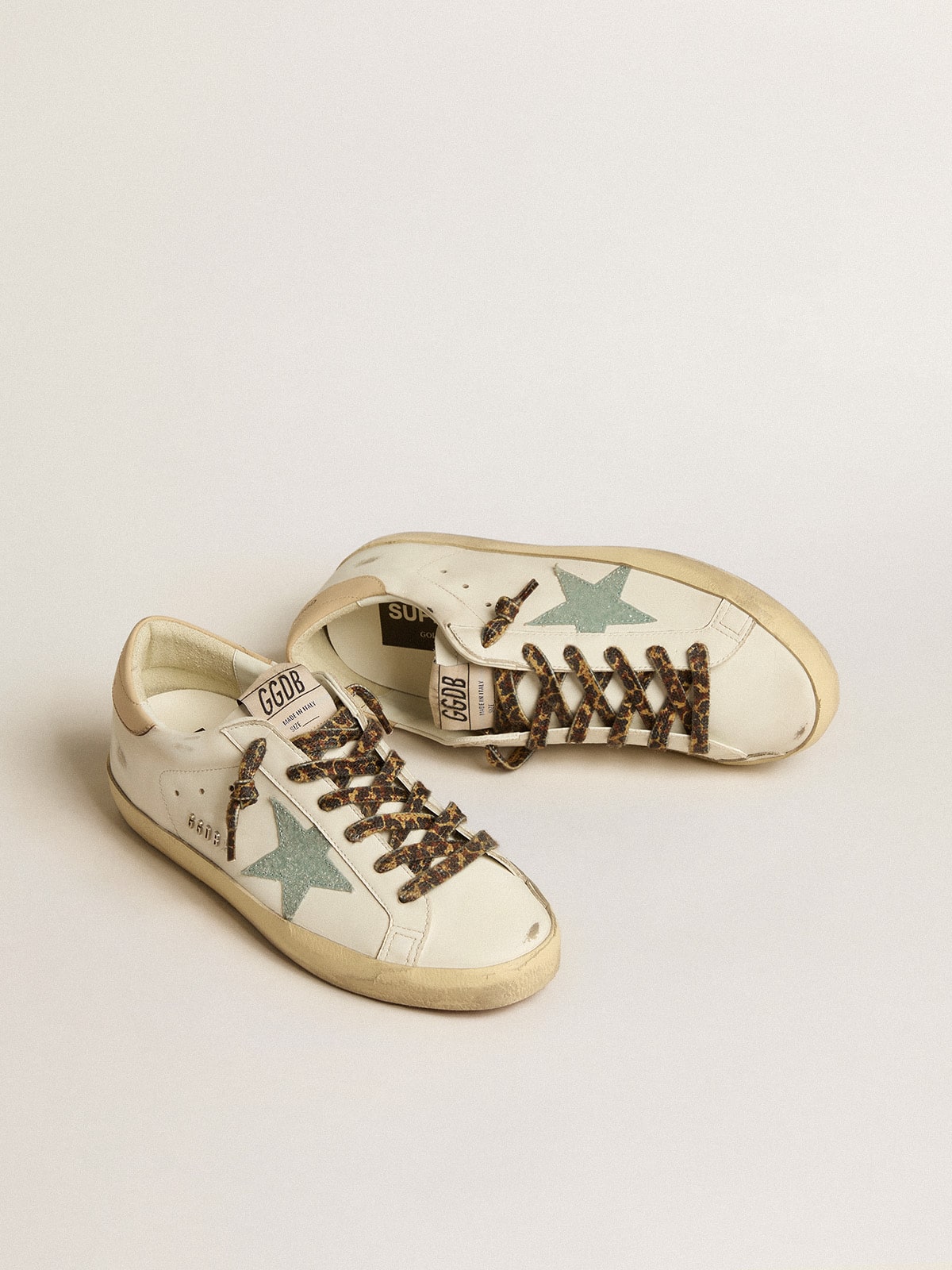 Golden Goose Womens Super-Star With Gray Glitter Star And Nude Leather Heel Tab Womens