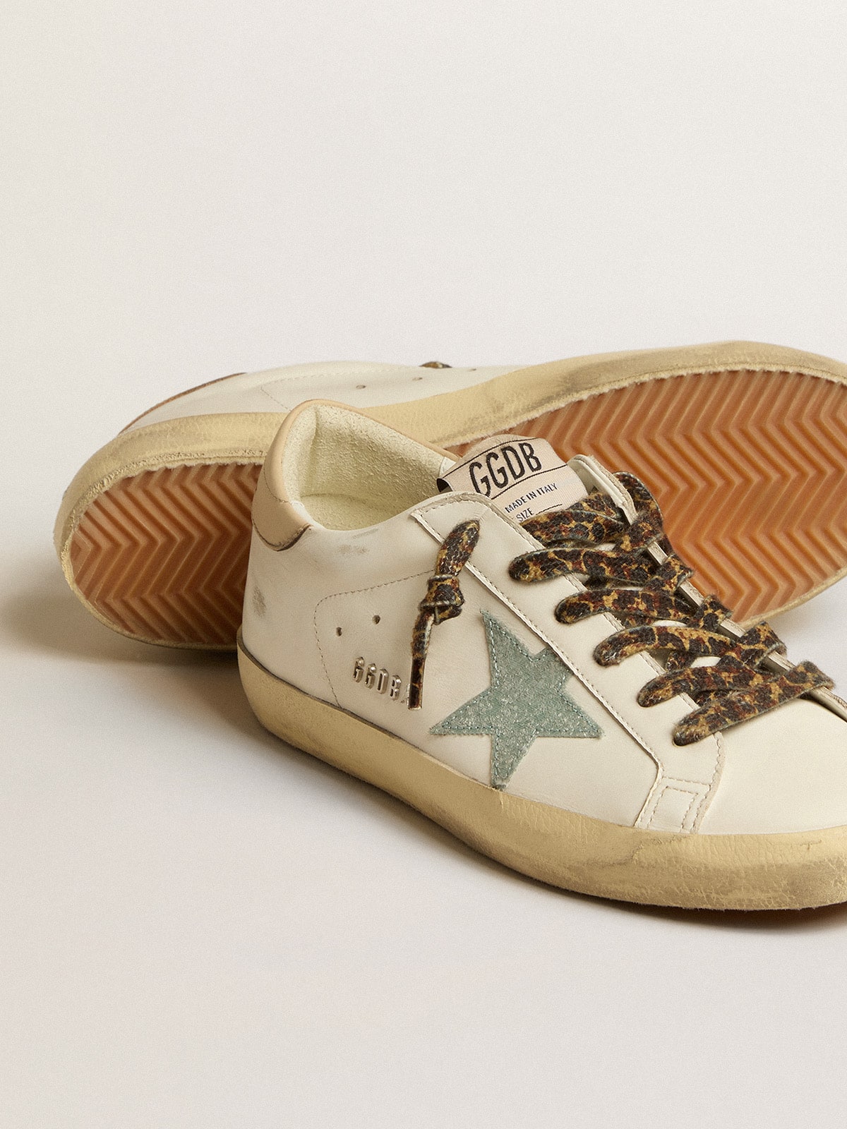 Golden Goose Womens Super-Star With Gray Glitter Star And Nude Leather Heel Tab Womens