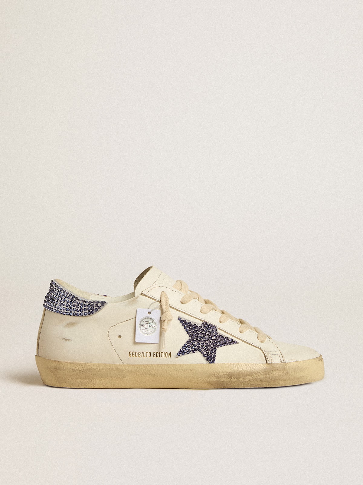 Golden Goose Womens Super-Star Ltd With Suede Star And Heel Tab With Swarovski Crystals Womens