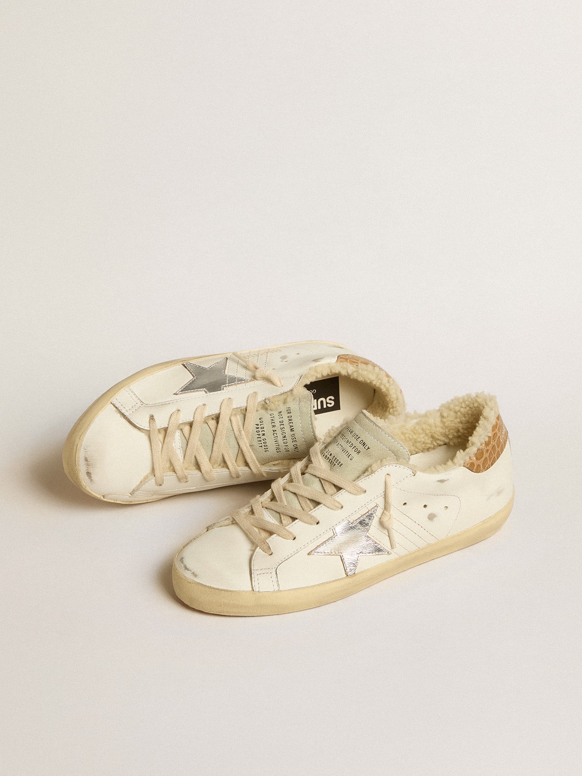 Golden Goose Super-Star With Silver Leather Star And Crocodile-Print Leather Heel Tab Womens