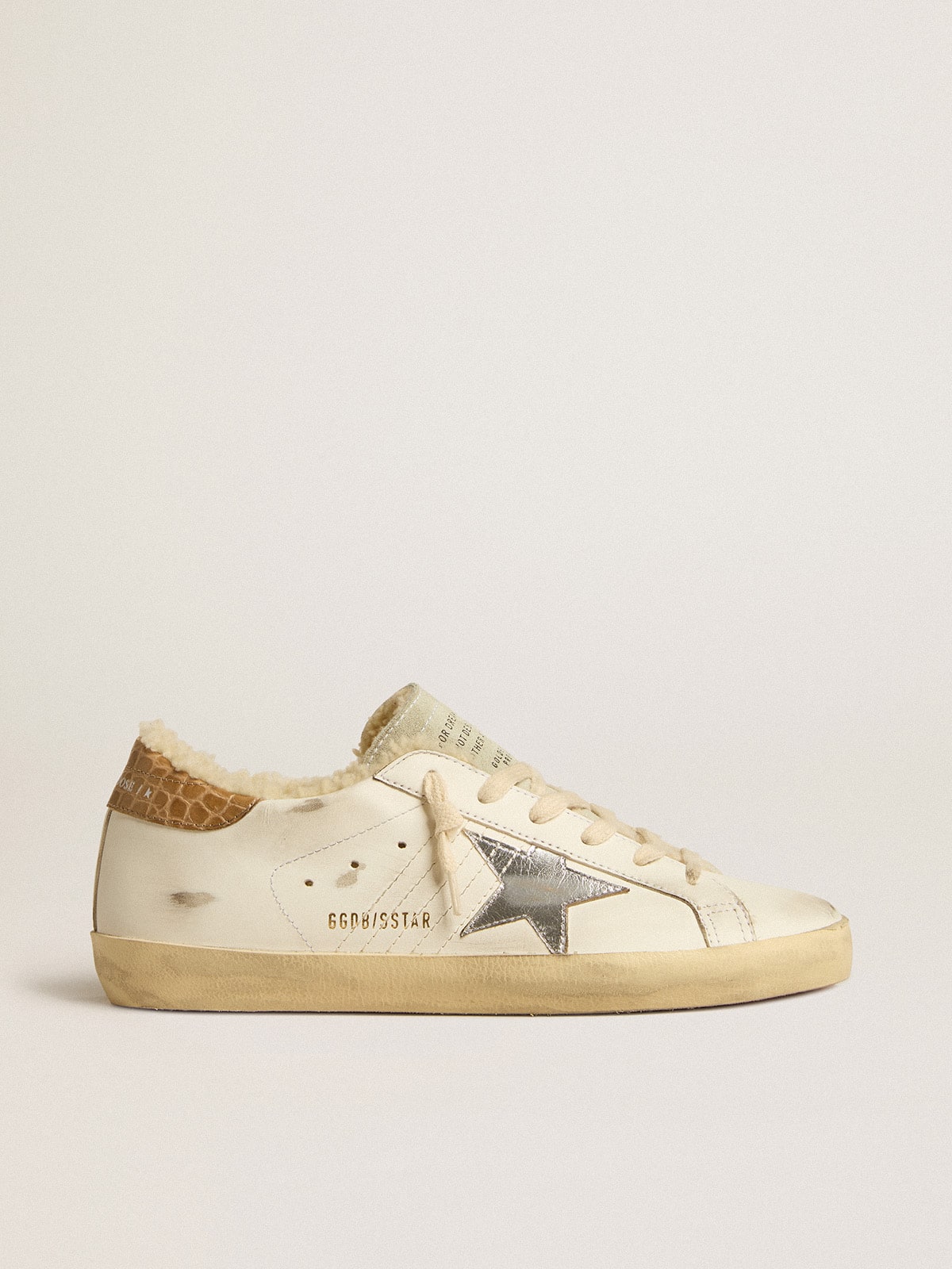 Golden Goose Super-Star With Silver Leather Star And Crocodile-Print Leather Heel Tab Womens