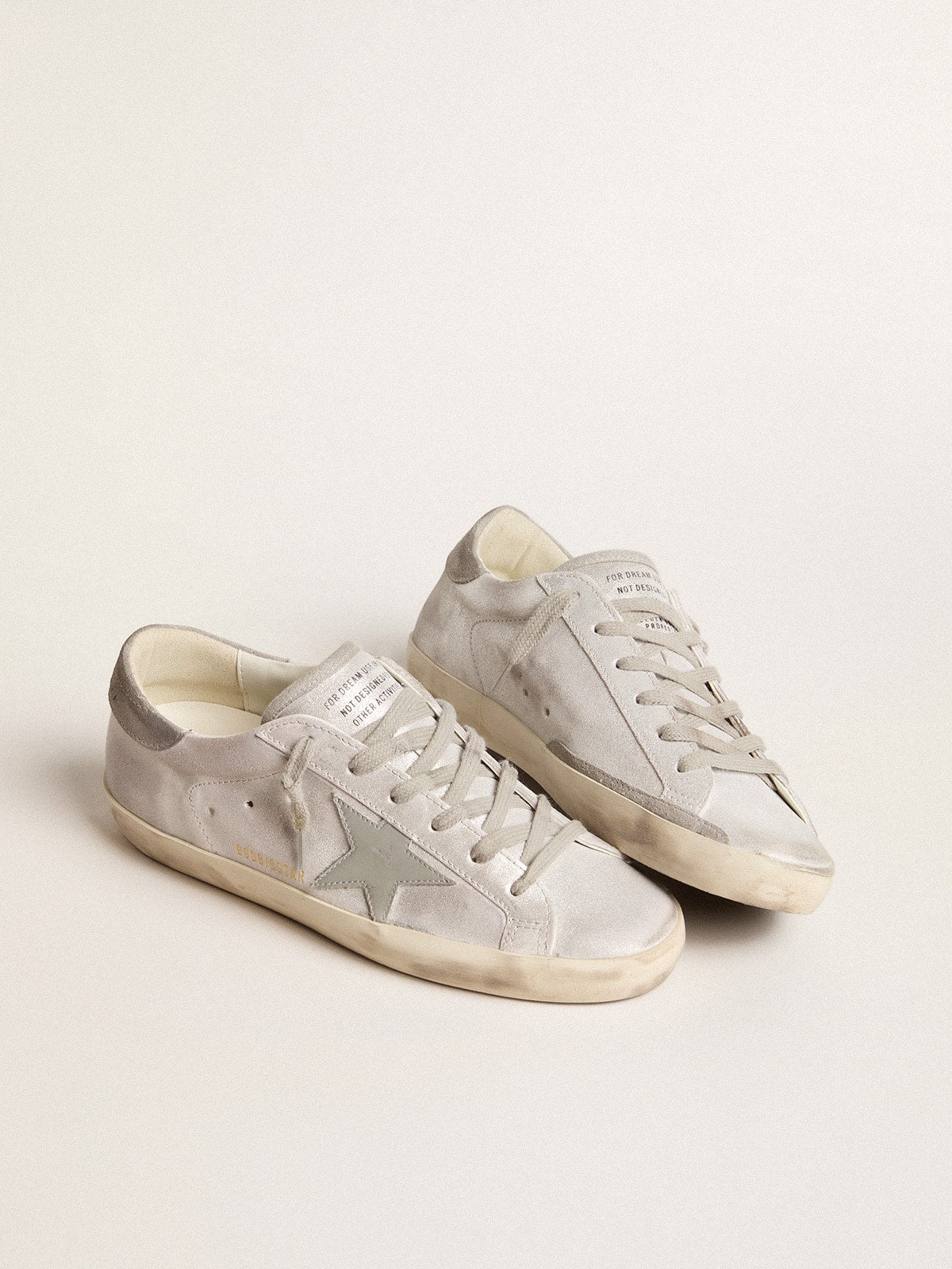 Golden Goose Super-Star Sneakers In Gray-White Glitter-Effect Leather With Leather Star Womens