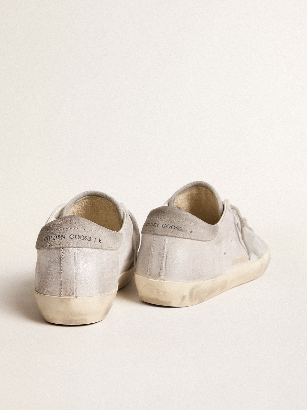 Golden Goose Super-Star Sneakers In Gray-White Glitter-Effect Leather With Leather Star Womens