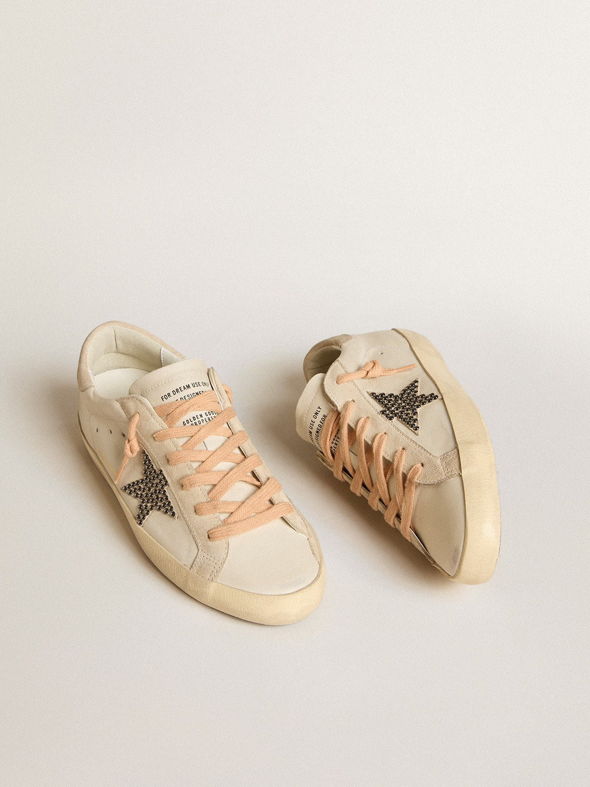 Golden Goose Super-Star Ltd In Leather With Beige Suede Star With Swarovski Studs Womens