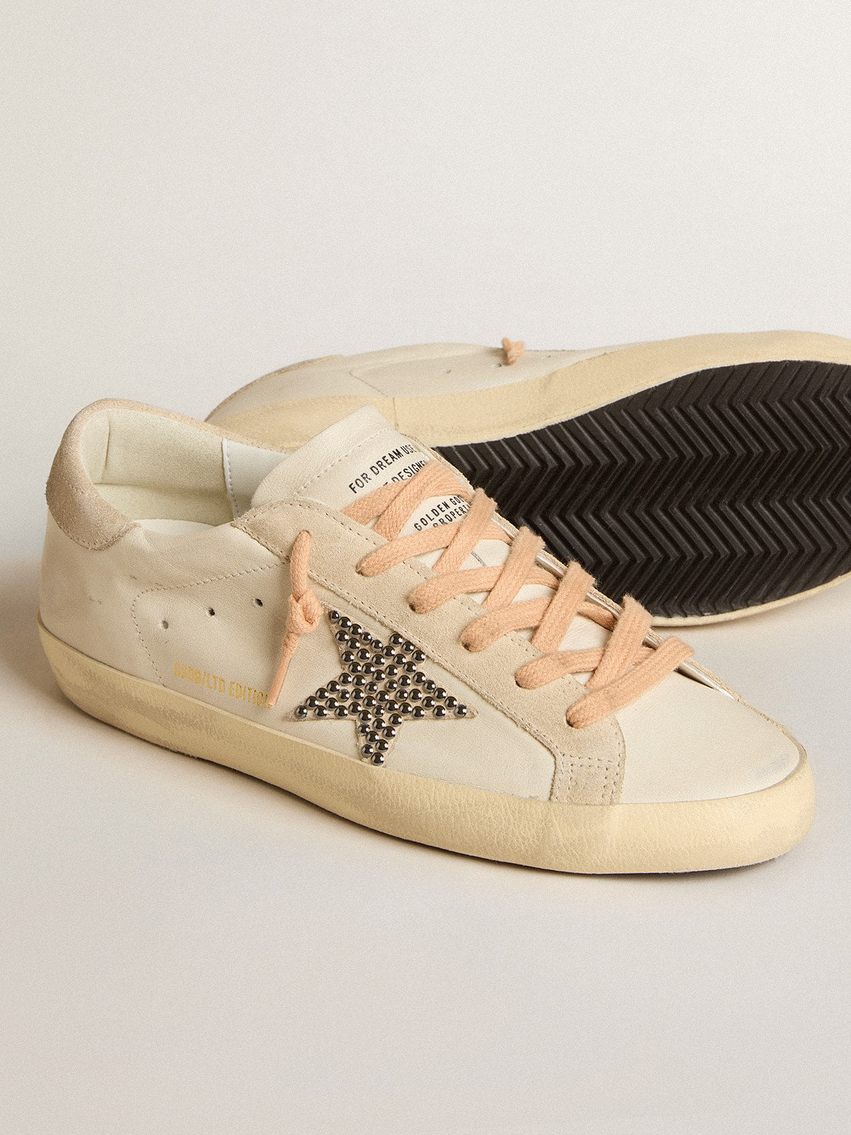 Golden Goose Super-Star Ltd In Leather With Beige Suede Star With Swarovski Studs Womens