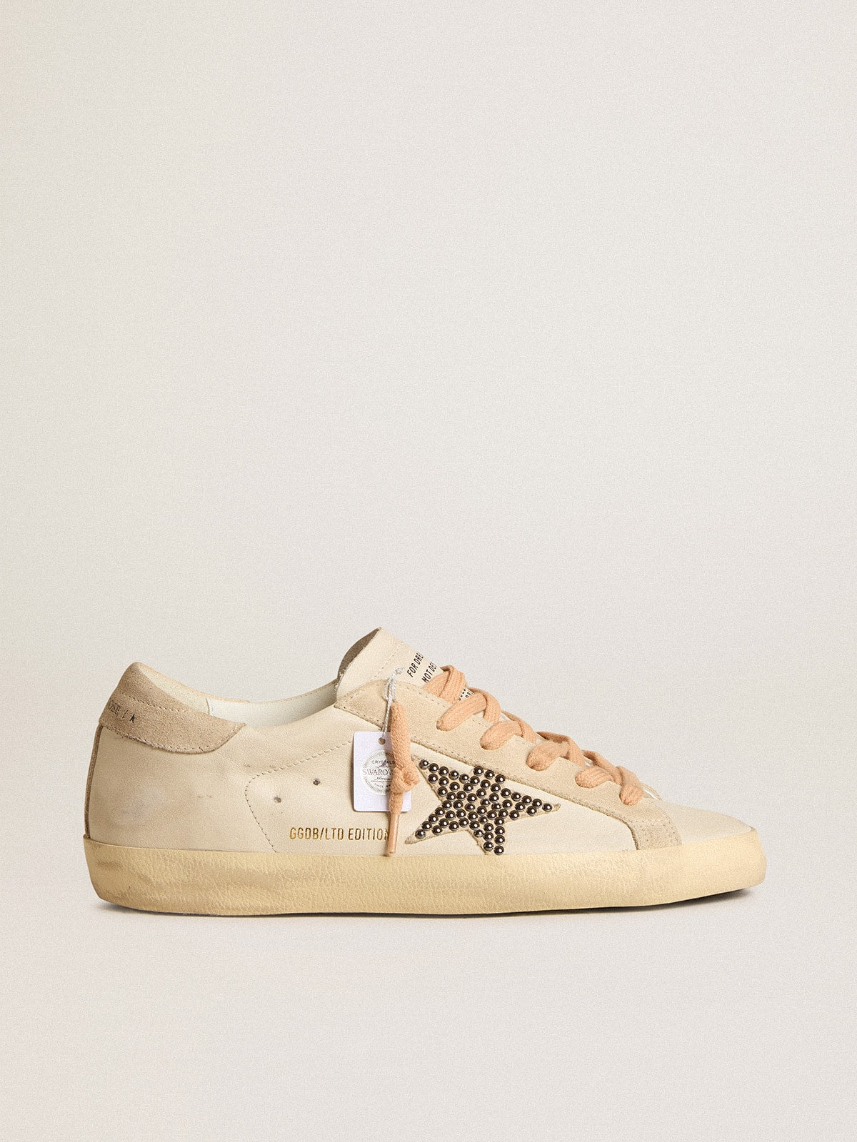 Golden Goose Super-Star Ltd In Leather With Beige Suede Star With Swarovski Studs Womens