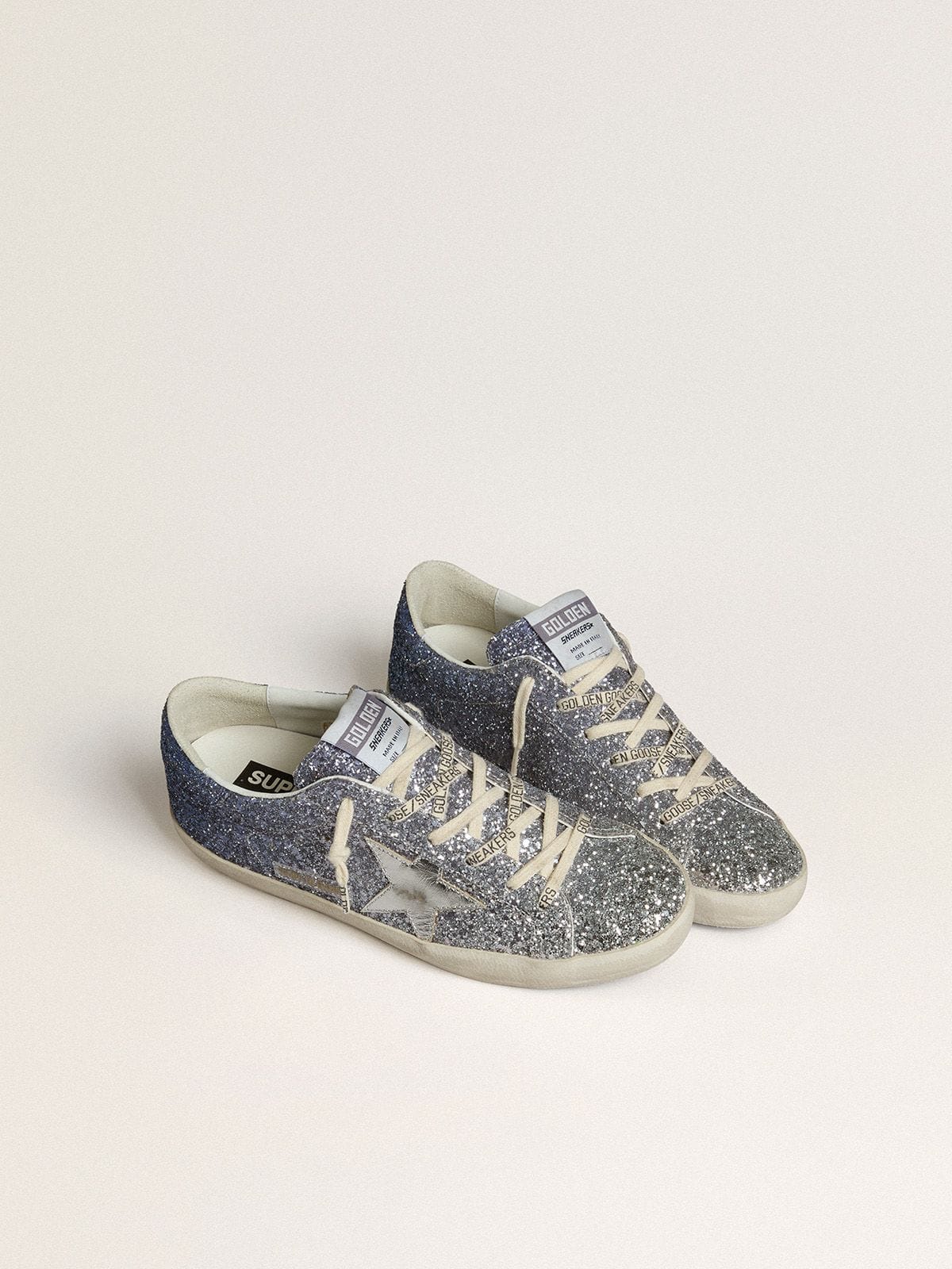 Golden Goose Super-Star Ltd In Multicolor Glitter With Silver Metallic Leather Star Womens