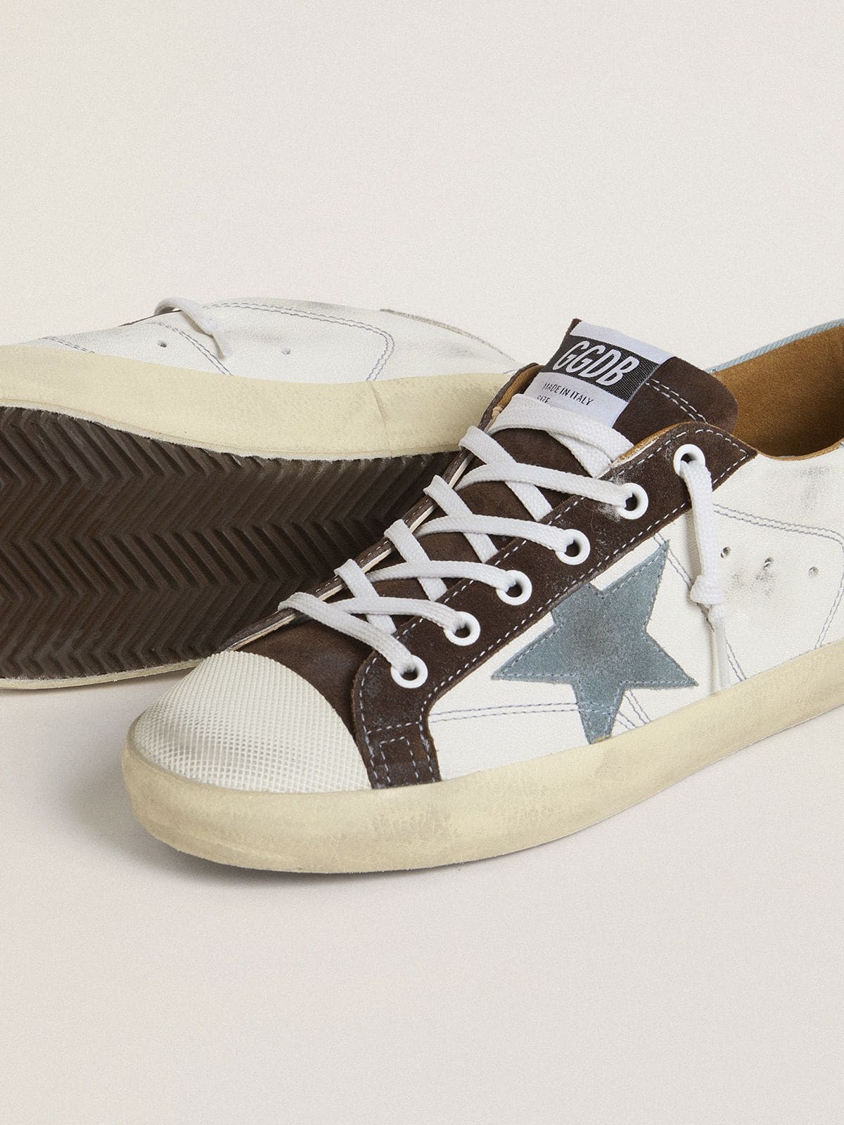 Golden Goose Womens Ltd Super-Star With Light Blue Suede Star And Light Blue Canvas Heel Tab Womens