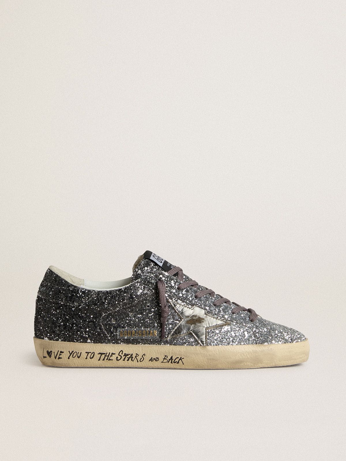 Golden Goose Womens Super Star With Glitter Upper And Silver Metallic Leather Star Womens