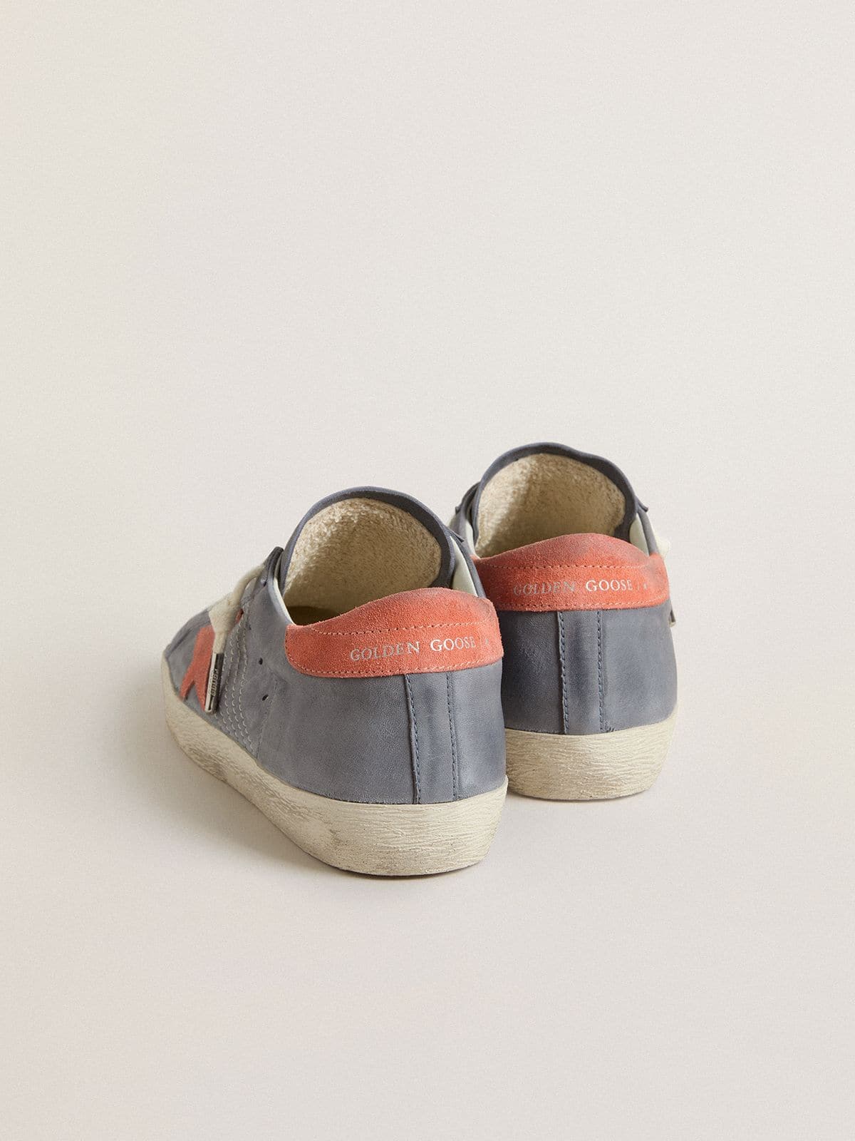 Golden Goose Womens Super Star In Blue Nubuck With Pink Suede Star And Heel Tab Womens