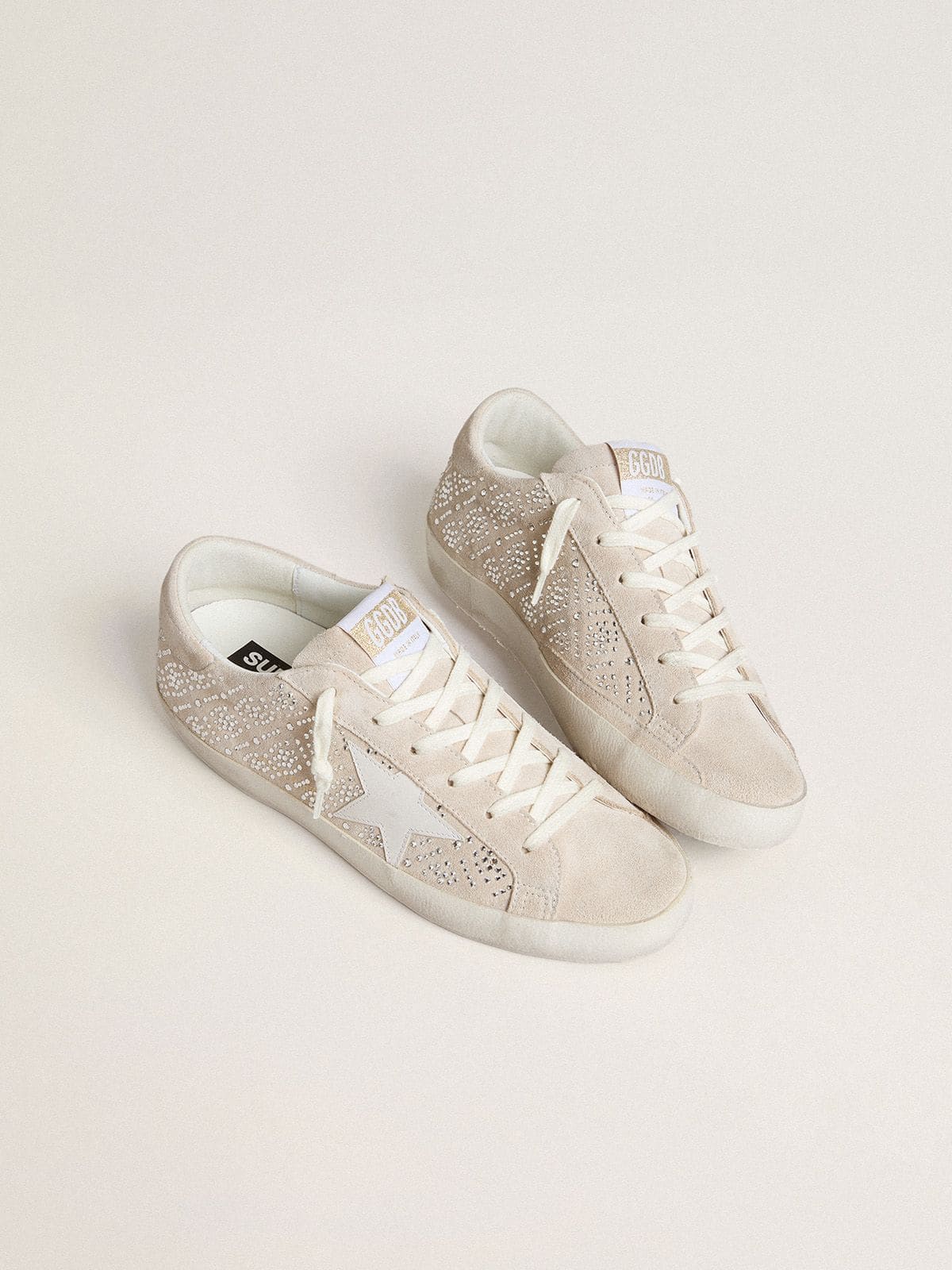 Golden Goose Womens Super-Star Ltd In Suede With Swarovski Crystals And Ice-Gray Leather Star Womens
