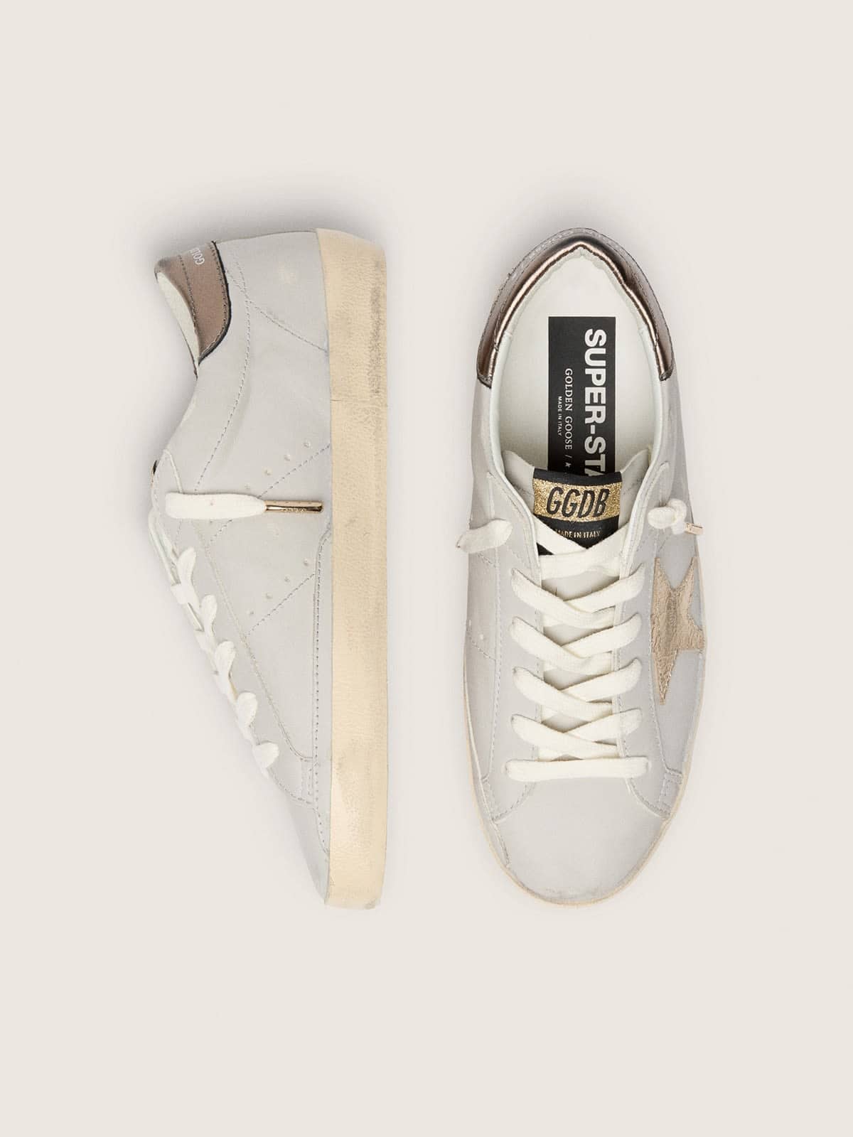 Golden Goose Super-Star With Crackle Leather Star And Metallic Foiled Leather Heel Tab Womens